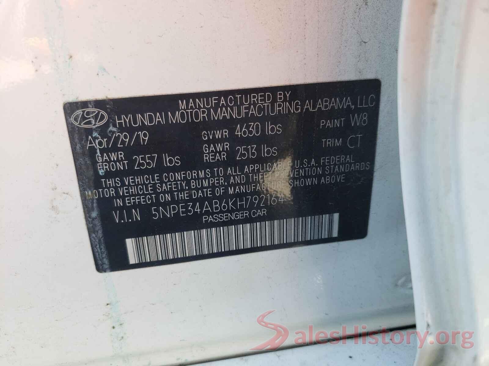 5NPE34AB6KH792164 2019 HYUNDAI SONATA