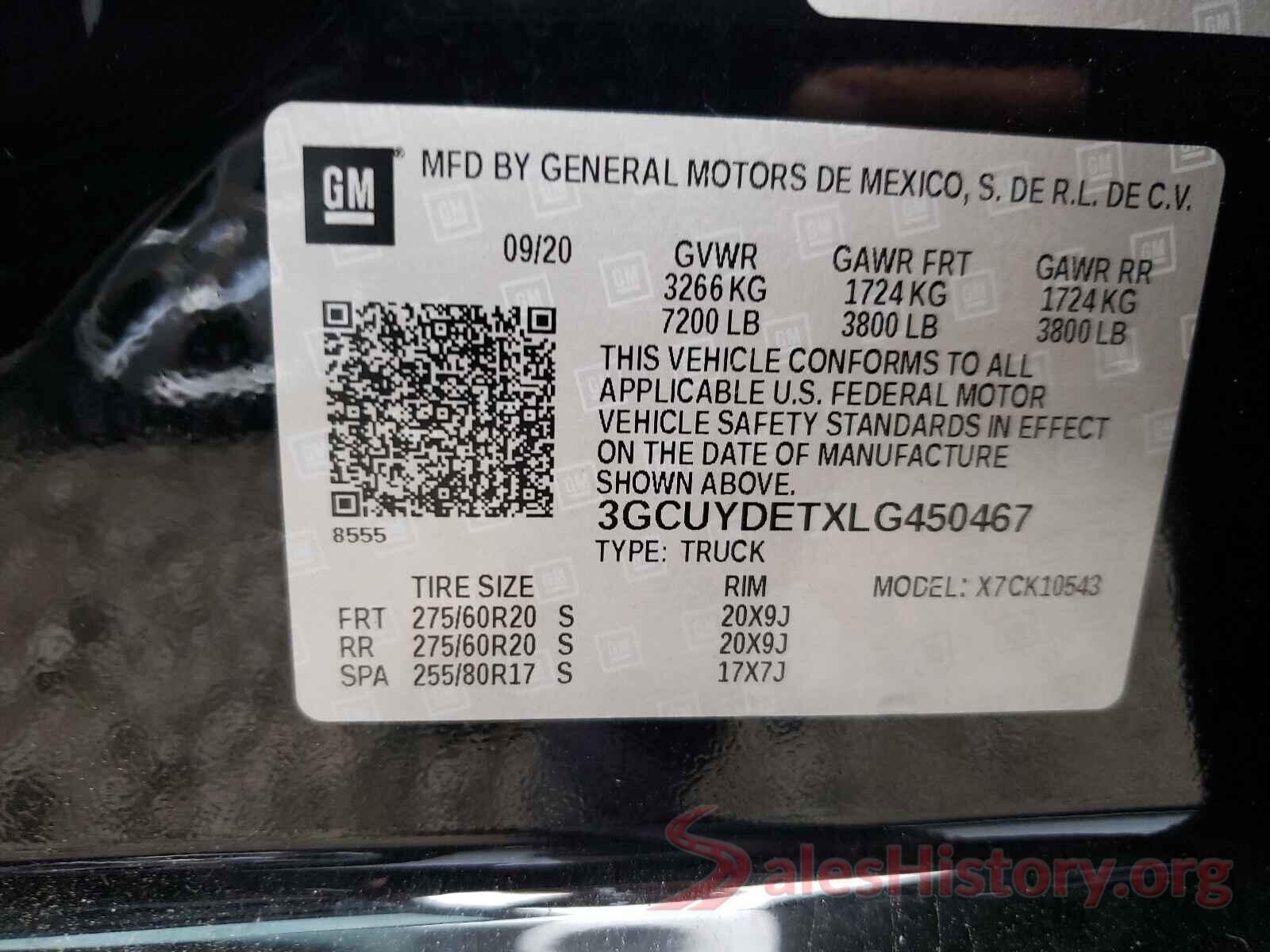 3GCUYDETXLG450467 2020 CHEVROLET SILVERADO