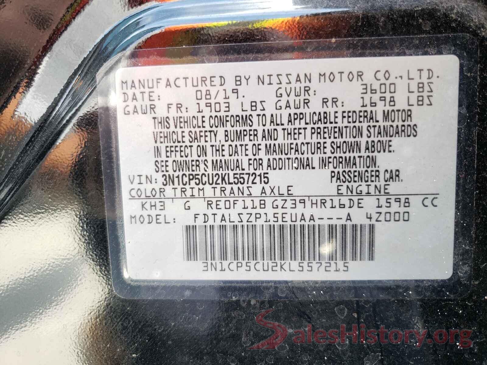 3N1CP5CU2KL557215 2019 NISSAN KICKS