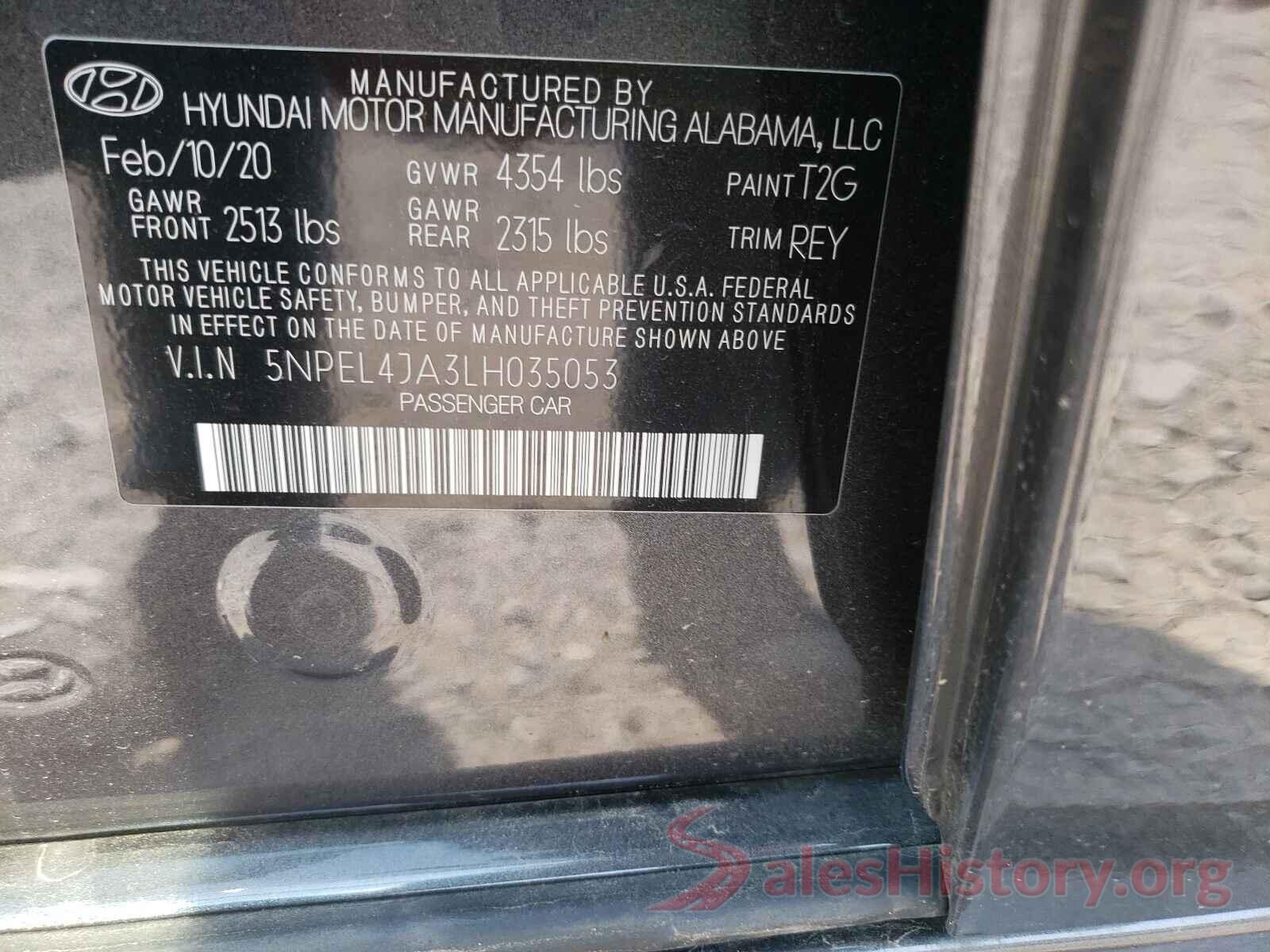 5NPEL4JA3LH035053 2020 HYUNDAI SONATA