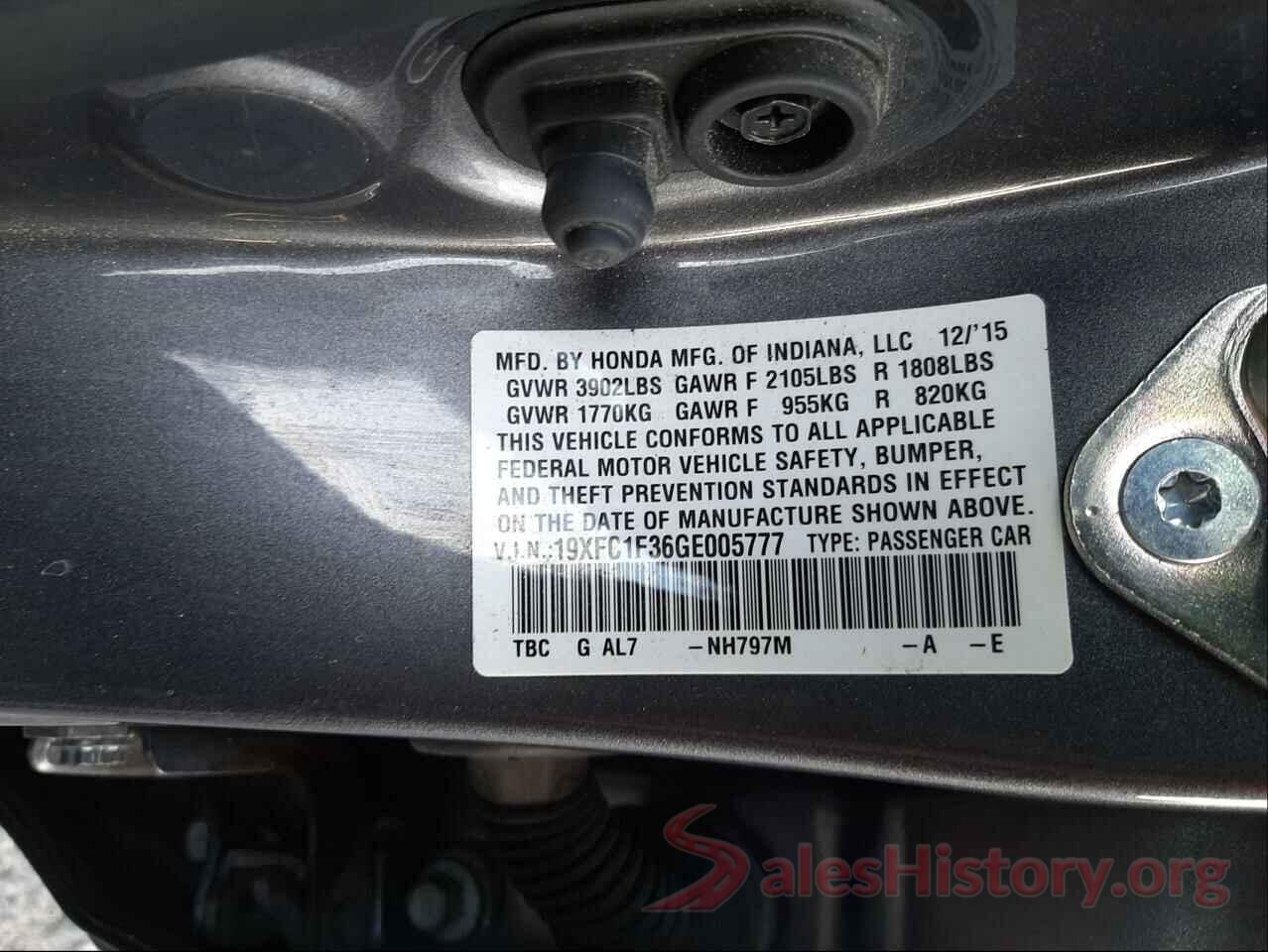 19XFC1F36GE005777 2016 HONDA CIVIC