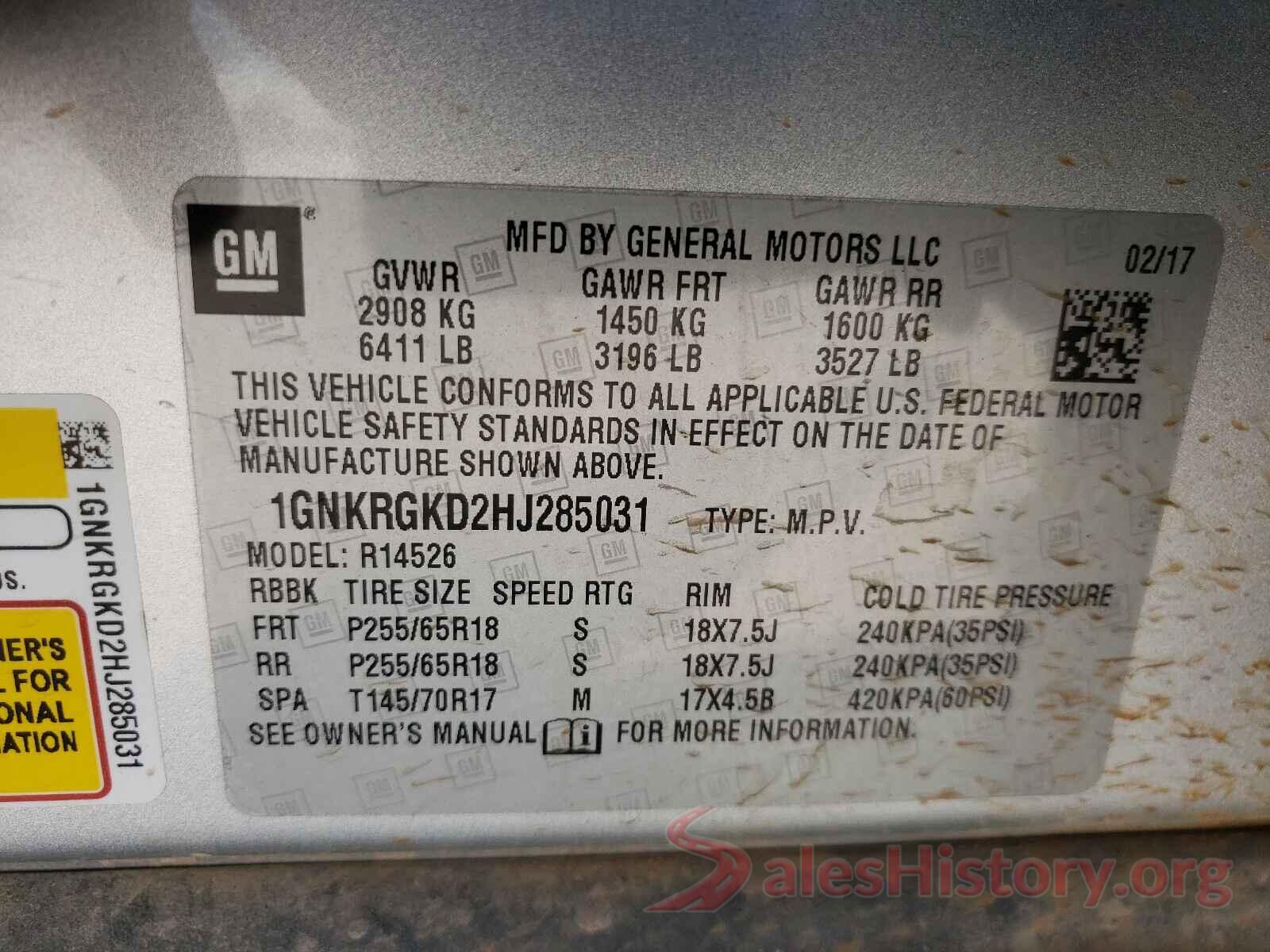 1GNKRGKD2HJ285031 2017 CHEVROLET TRAVERSE