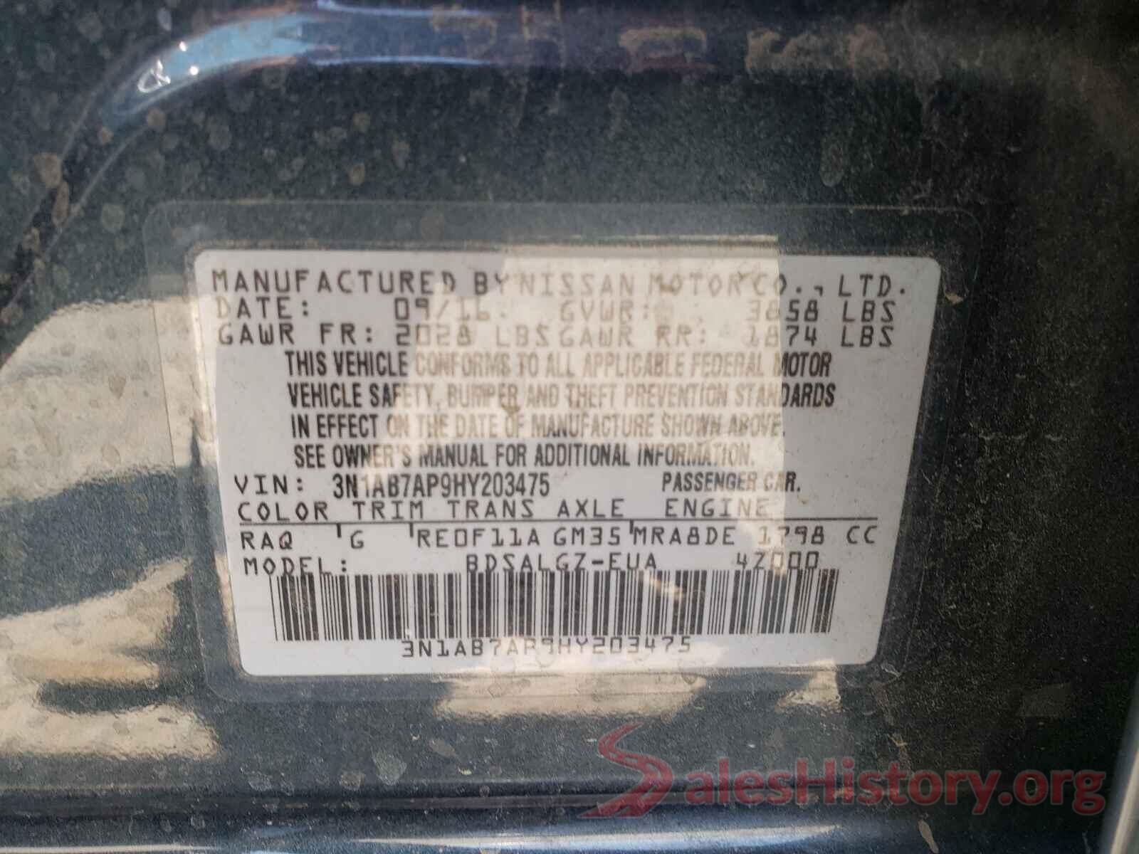 3N1AB7AP9HY203475 2017 NISSAN SENTRA