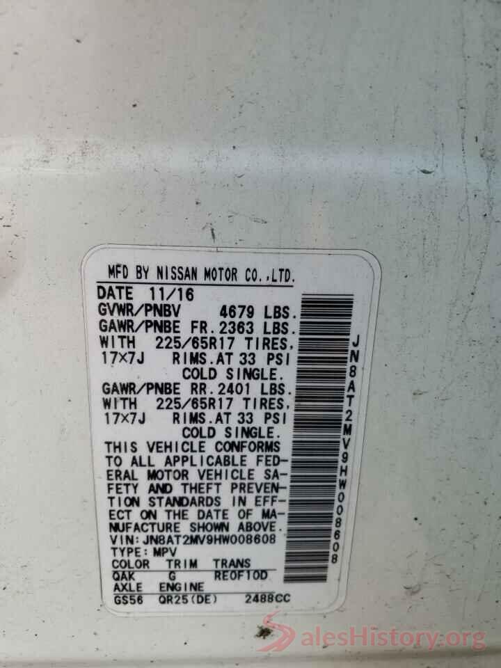 JN8AT2MV9HW008608 2017 NISSAN ROGUE