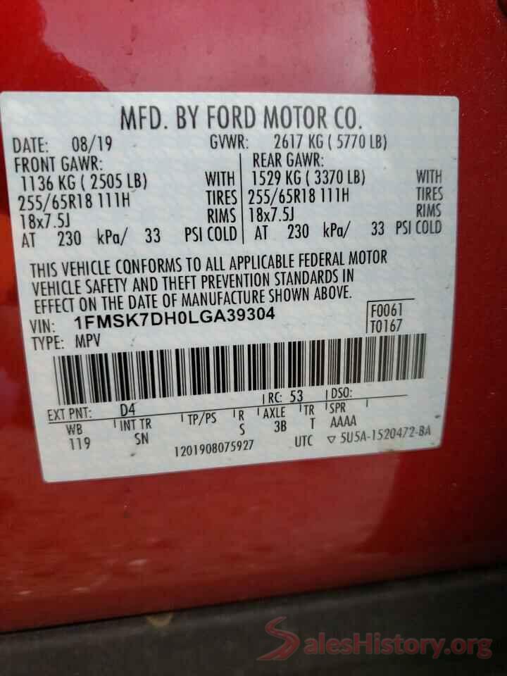 1FMSK7DH0LGA39304 2020 FORD EXPLORER