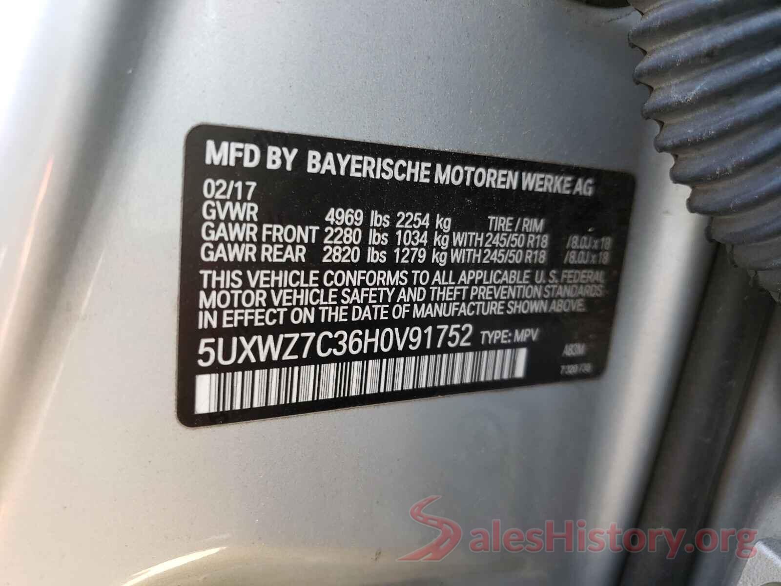 5UXWZ7C36H0V91752 2017 BMW X3