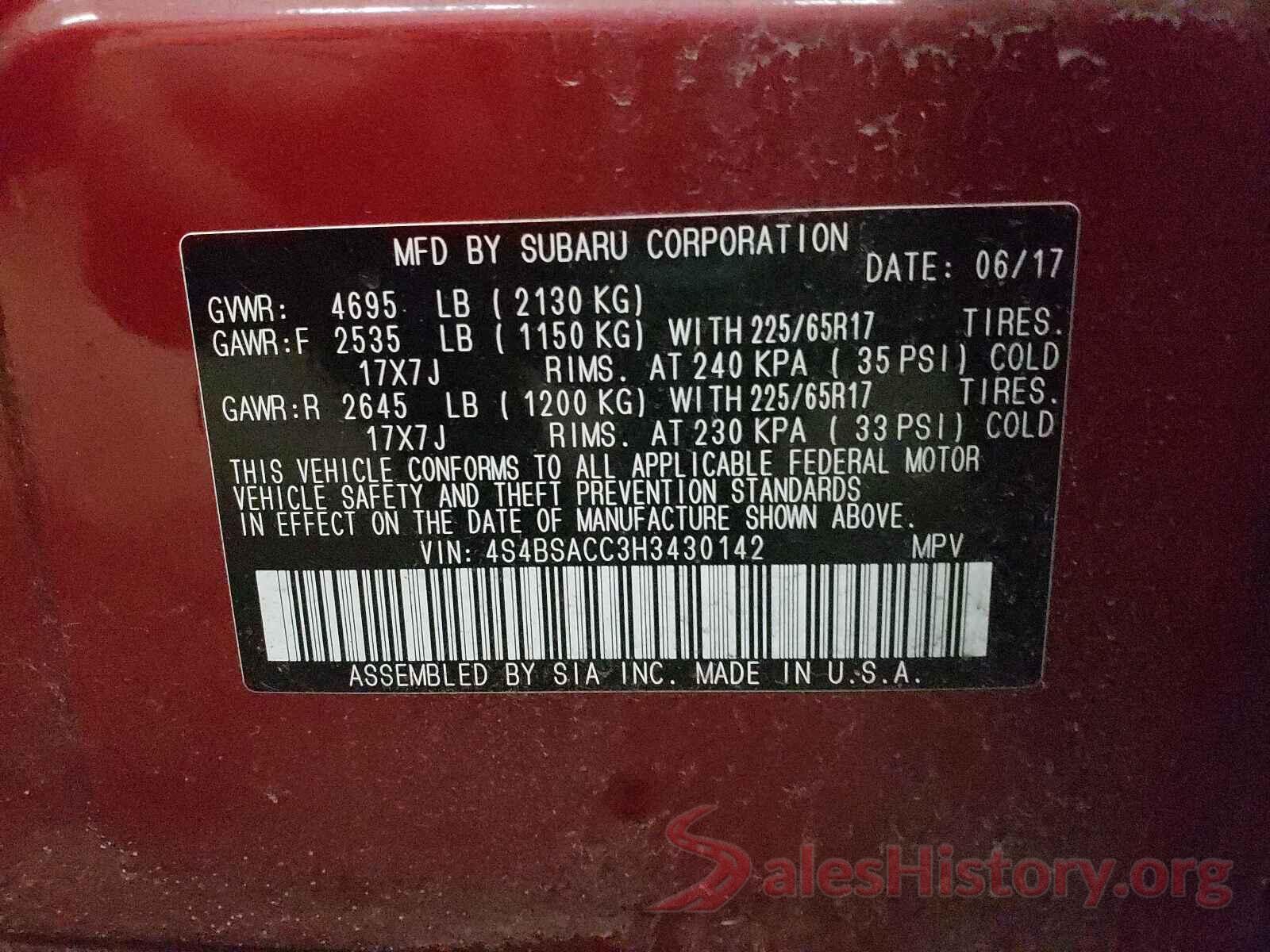 4S4BSACC3H3430142 2017 SUBARU OUTBACK