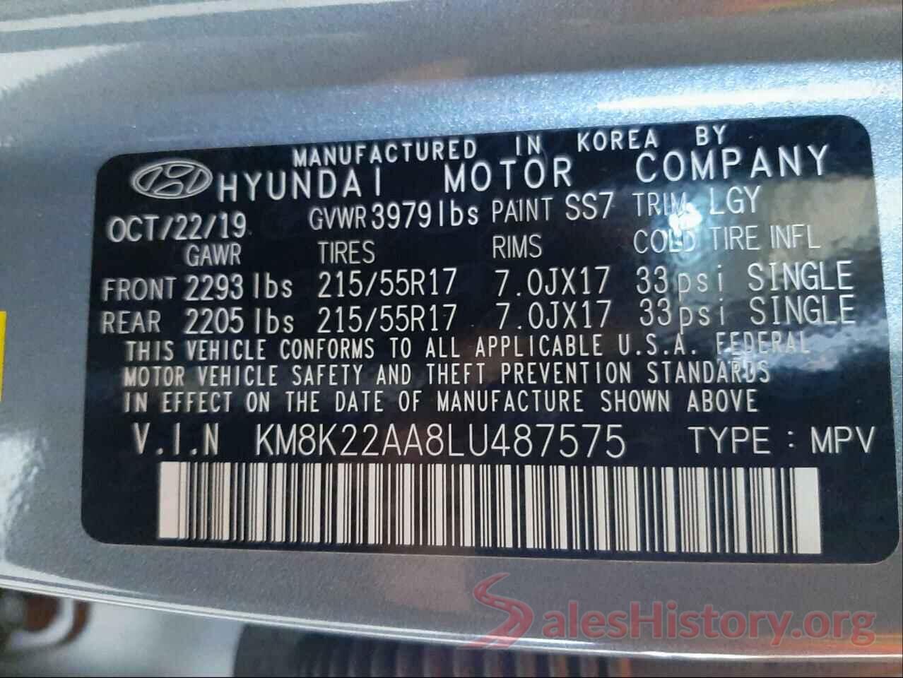 KM8K22AA8LU487575 2020 HYUNDAI KONA