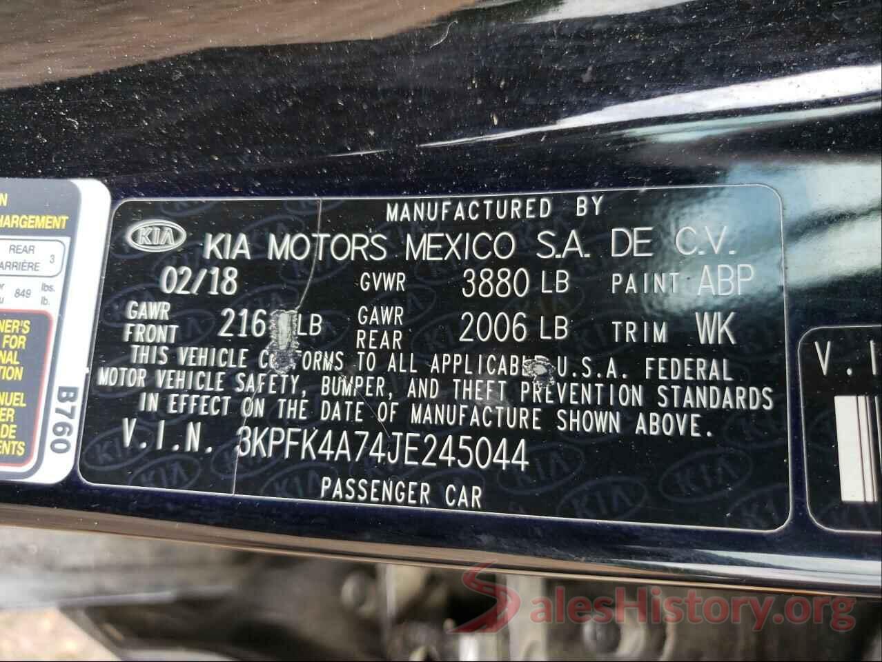 3KPFK4A74JE245044 2018 KIA FORTE