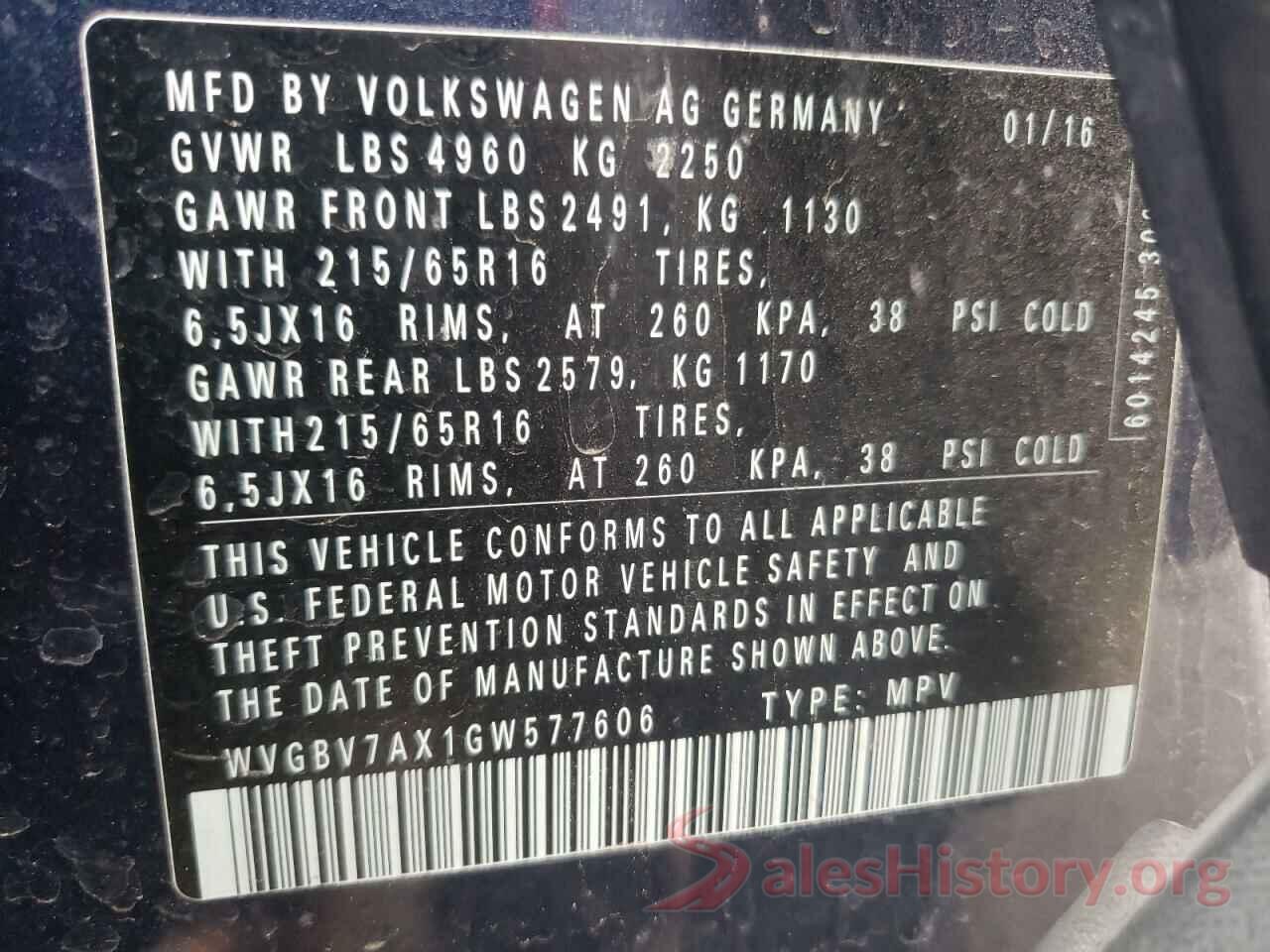 WVGBV7AX1GW577606 2016 VOLKSWAGEN TIGUAN