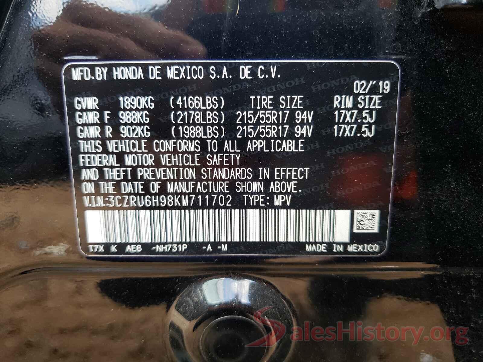 3CZRU6H98KM711702 2019 HONDA HR-V