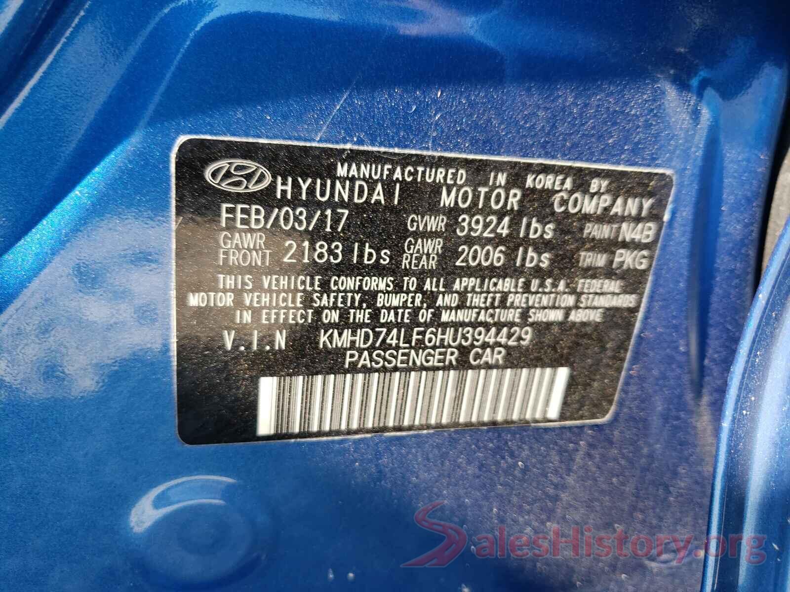 KMHD74LF6HU394429 2017 HYUNDAI ELANTRA