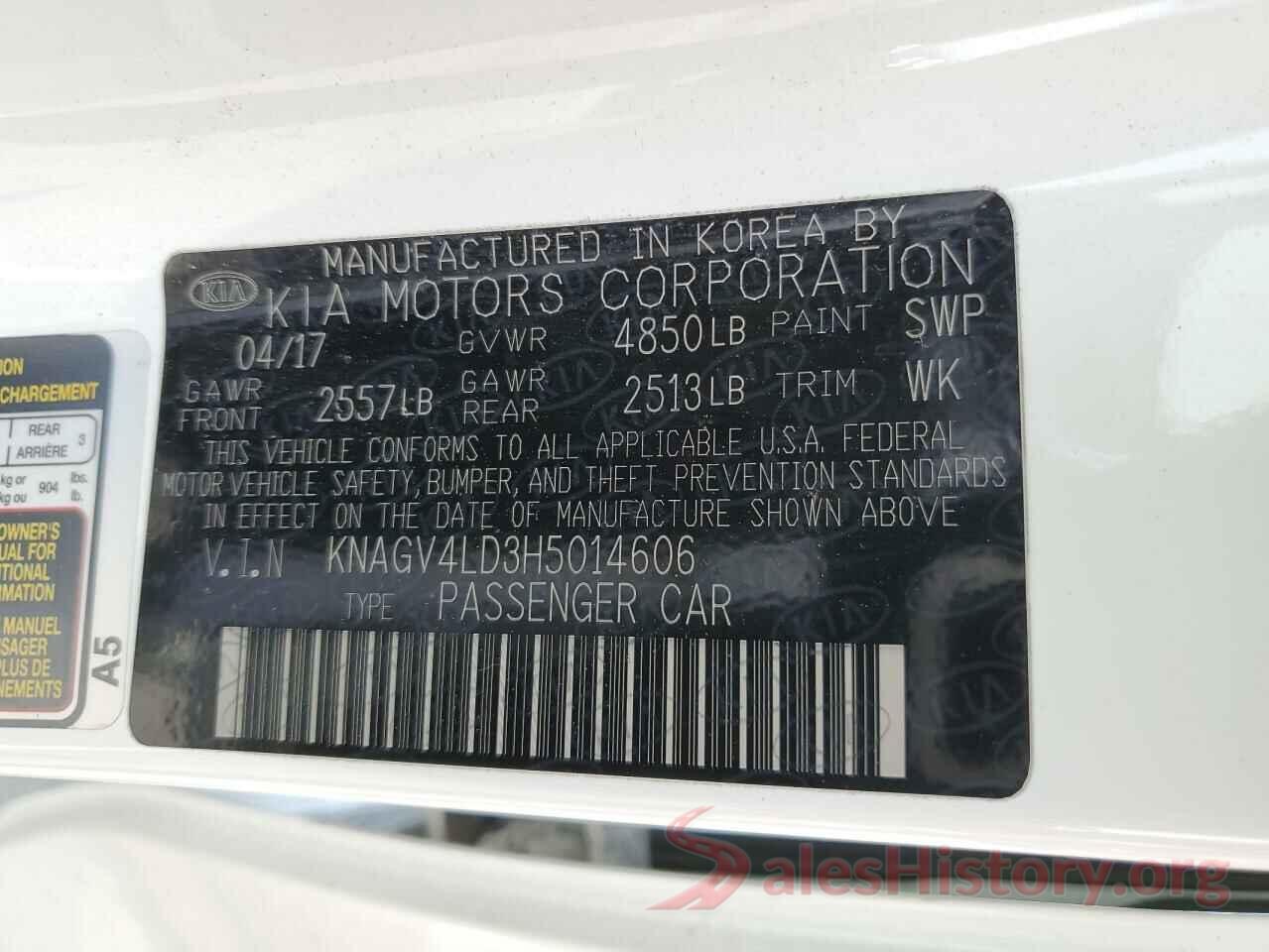 KNAGV4LD3H5014606 2017 KIA OPTIMA