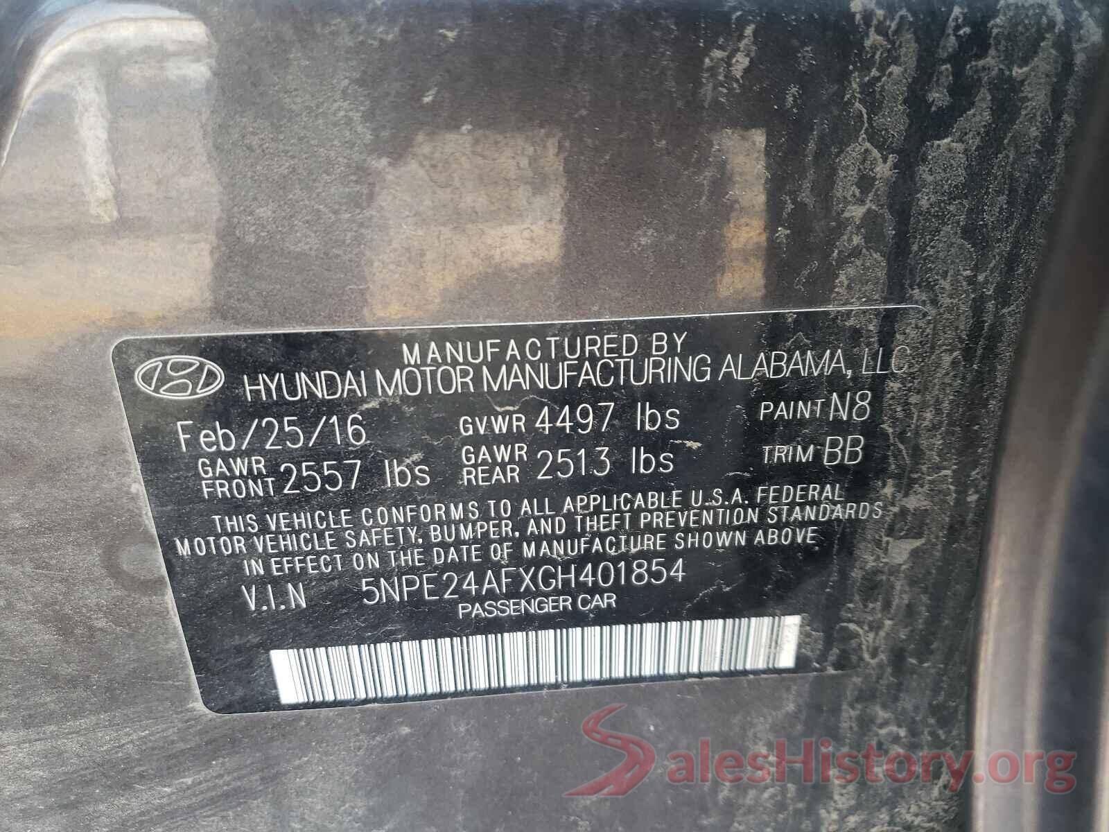 5NPE24AFXGH401854 2016 HYUNDAI SONATA