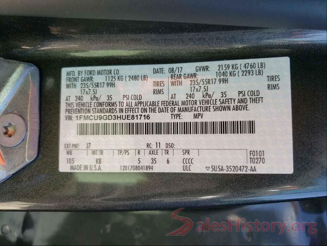 1FMCU9GD3HUE81716 2017 FORD ESCAPE