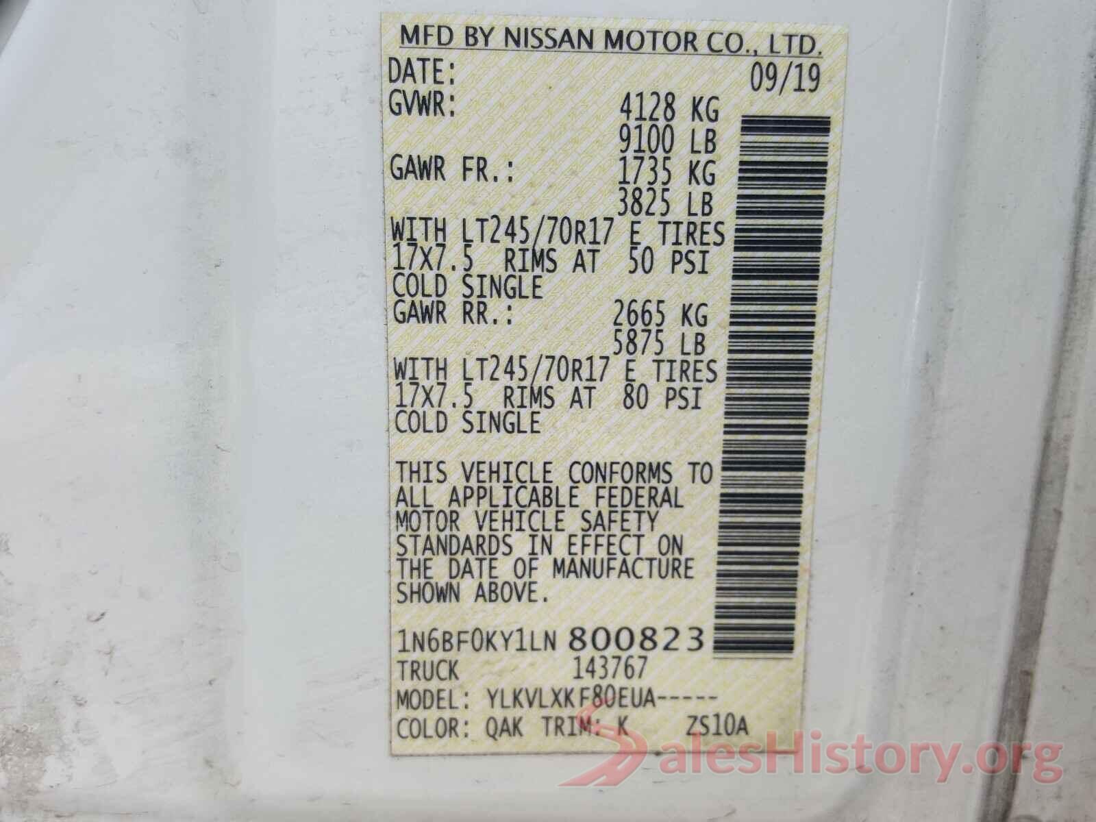 1N6BF0KY1LN800823 2020 NISSAN NV