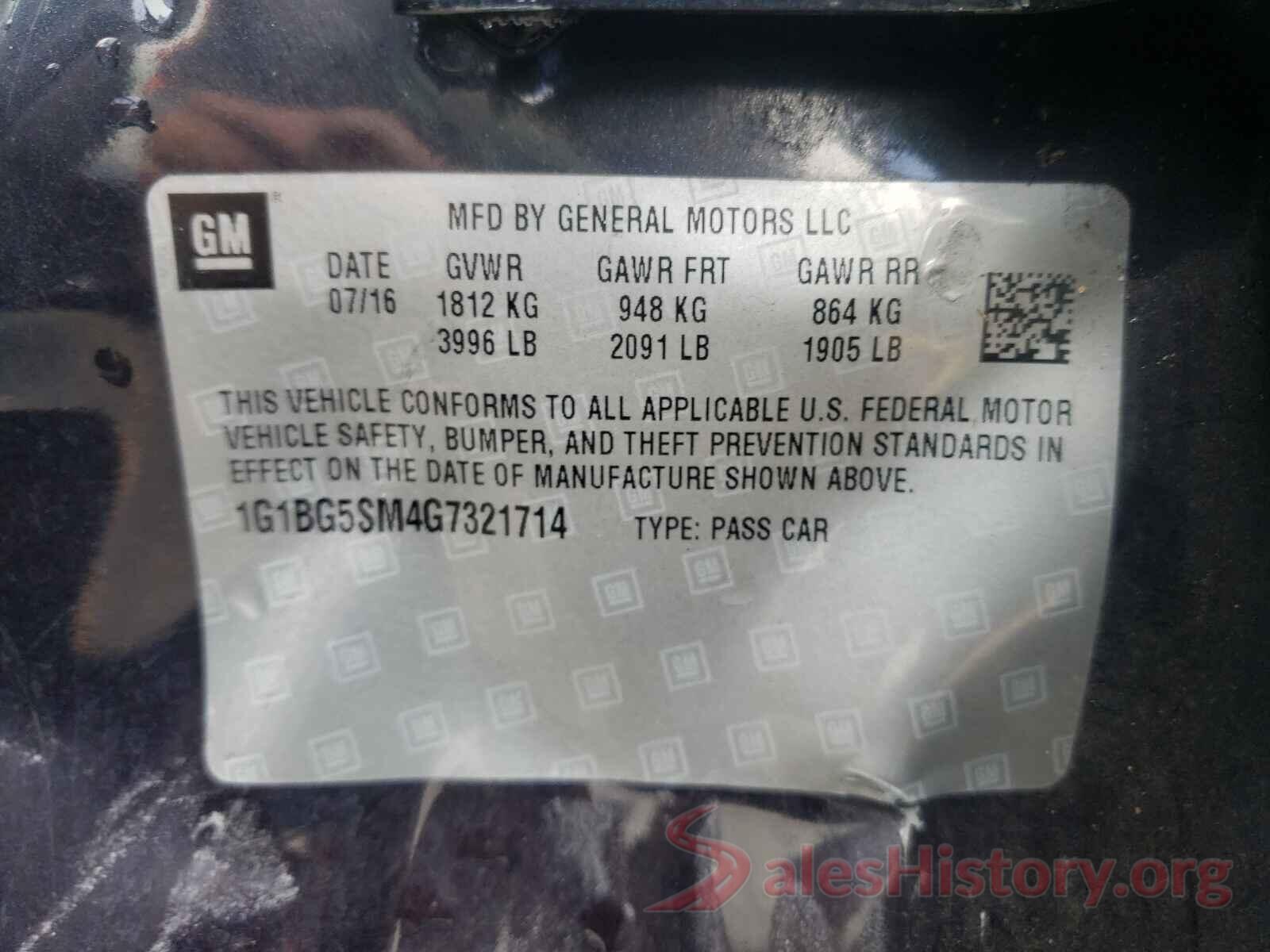 1G1BG5SM4G7321714 2016 CHEVROLET CRUZE