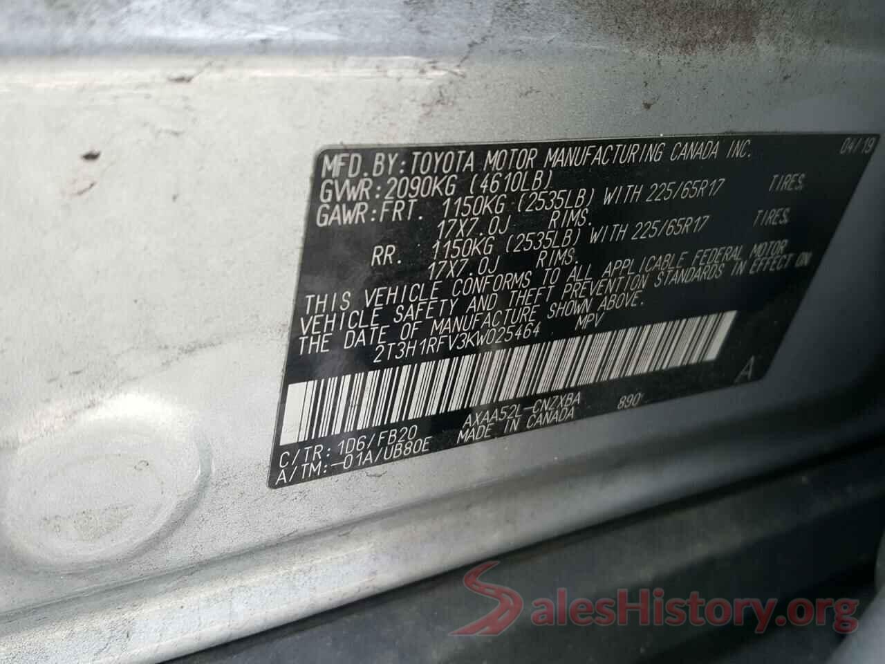 2T3H1RFV3KW025464 2019 TOYOTA RAV4