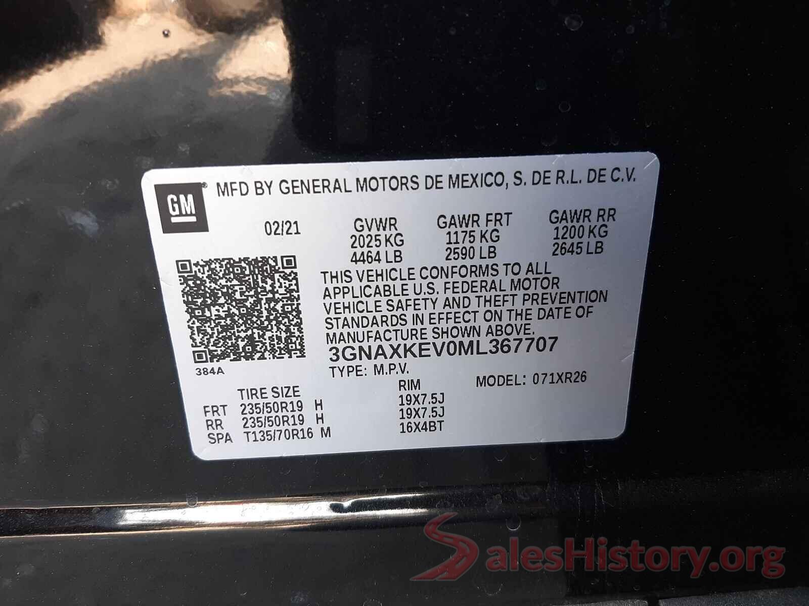 3GNAXKEV0ML367707 2021 CHEVROLET EQUINOX