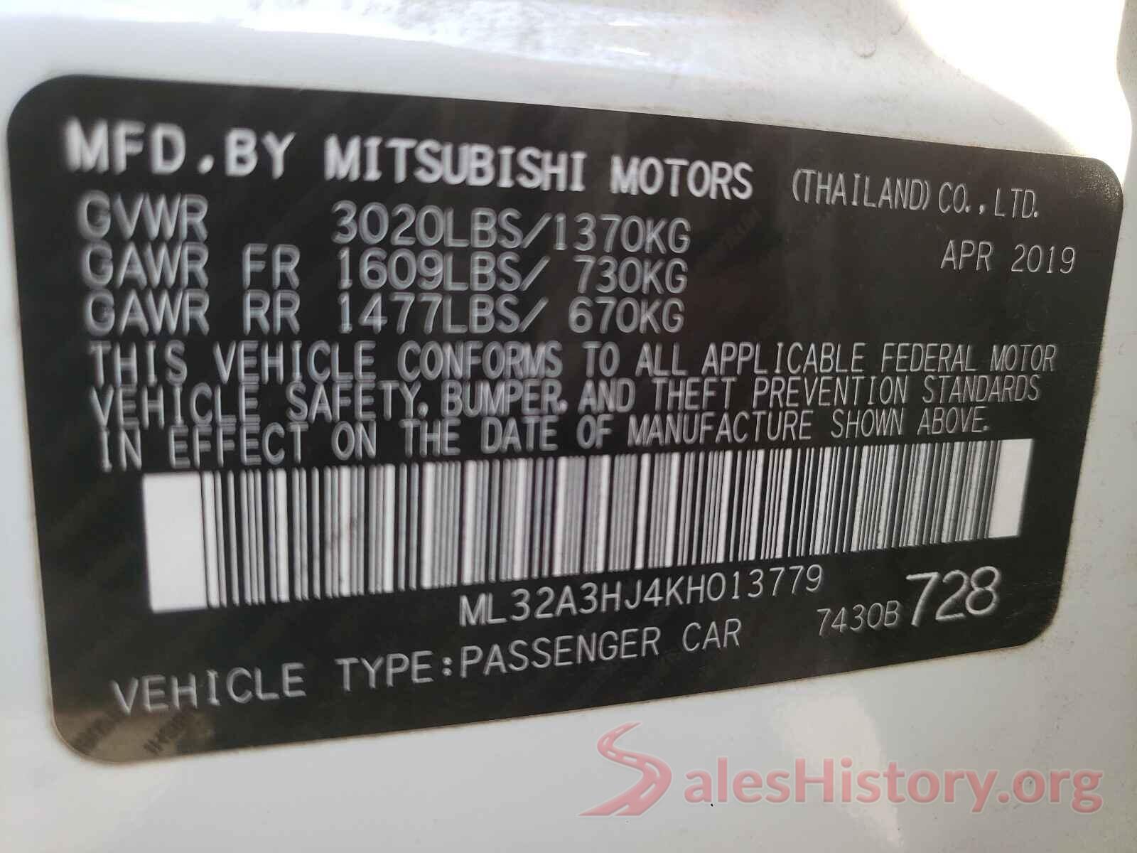 ML32A3HJ4KH013779 2019 MITSUBISHI MIRAGE