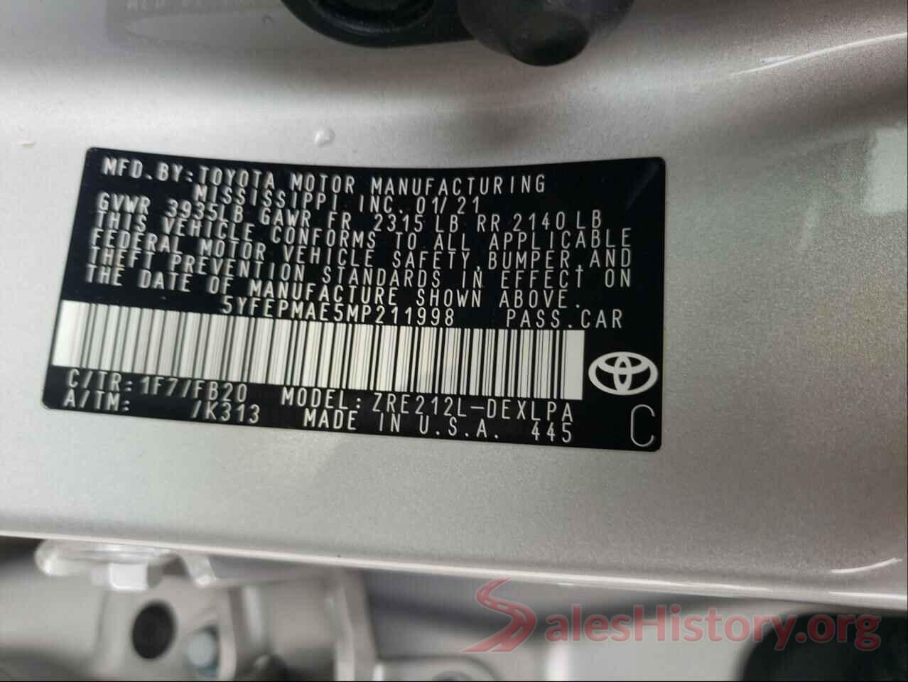 5YFEPMAE5MP211998 2021 TOYOTA COROLLA