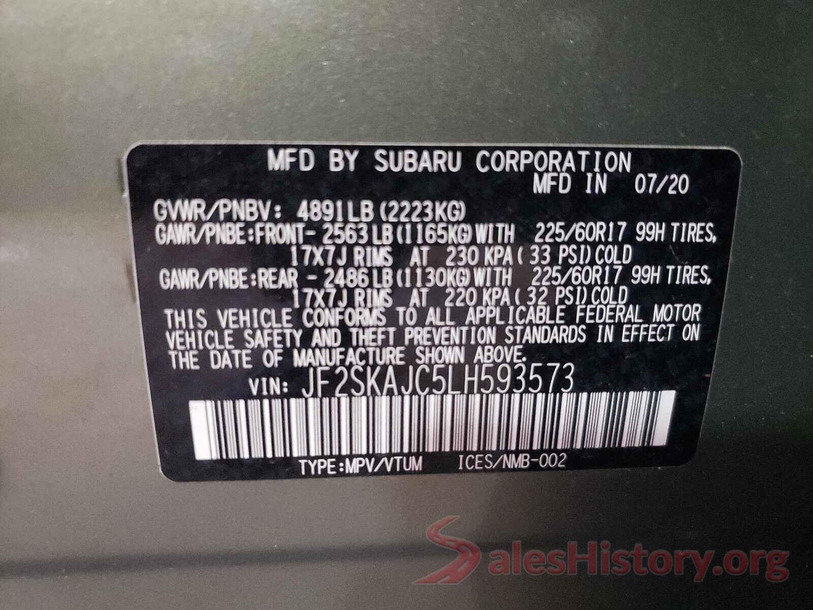 JF2SKAJC5LH593573 2020 SUBARU FORESTER