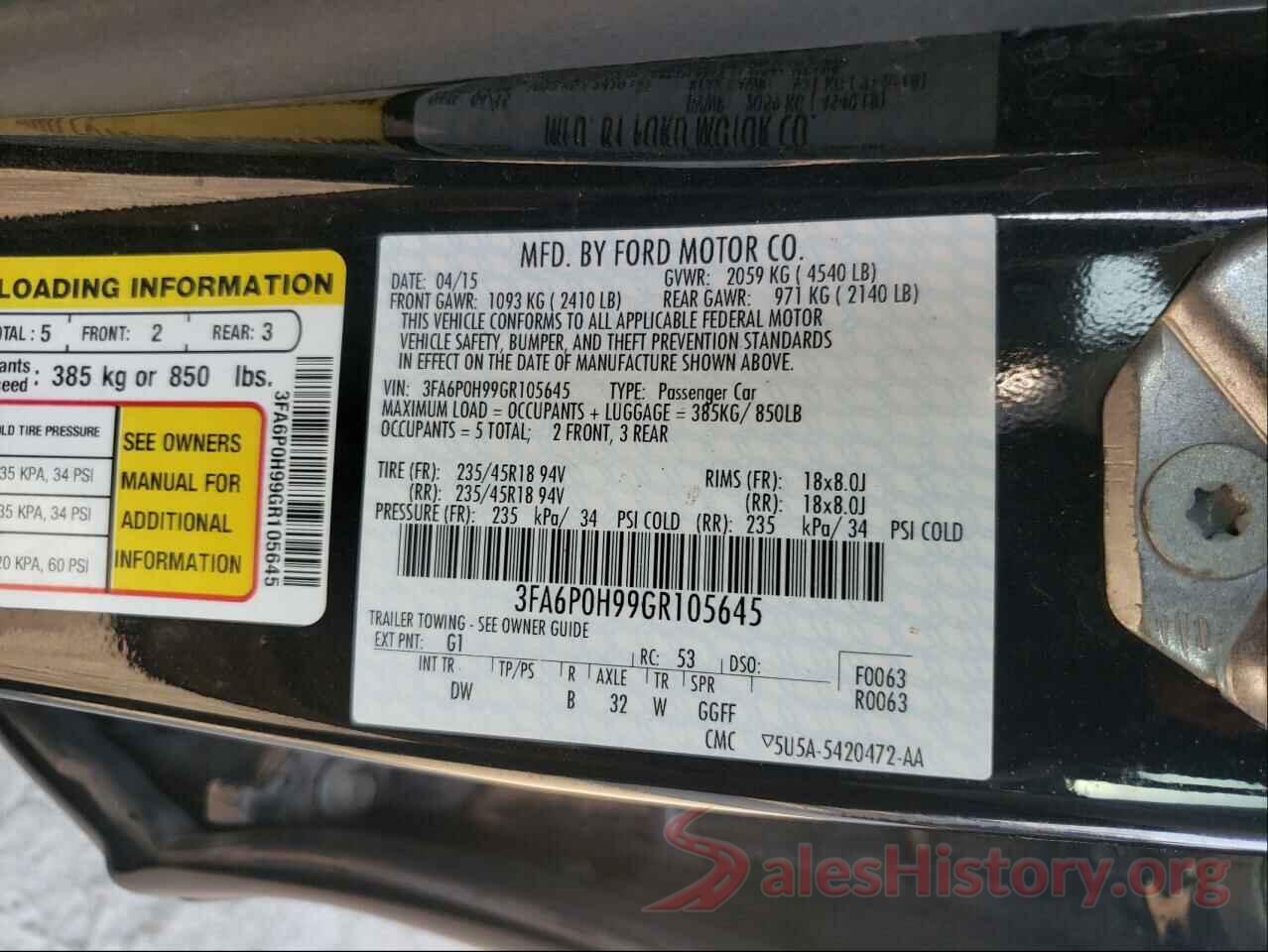 3FA6P0H99GR105645 2016 FORD FUSION