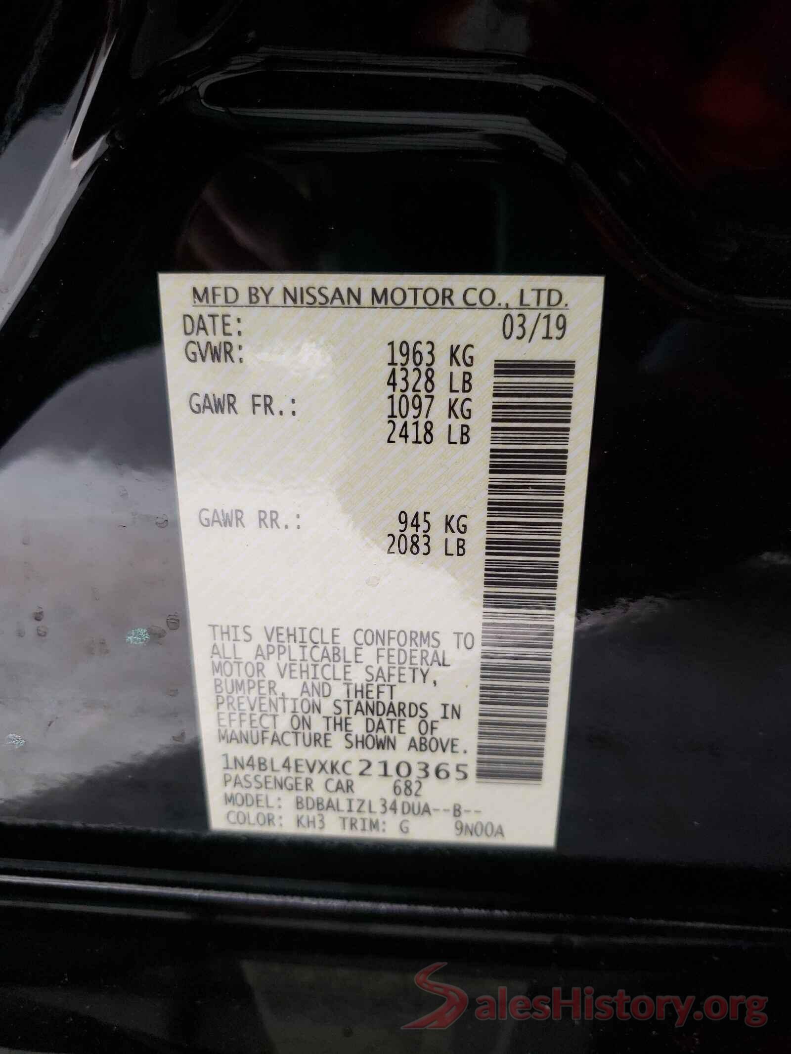 1N4BL4EVXKC210365 2019 NISSAN ALTIMA