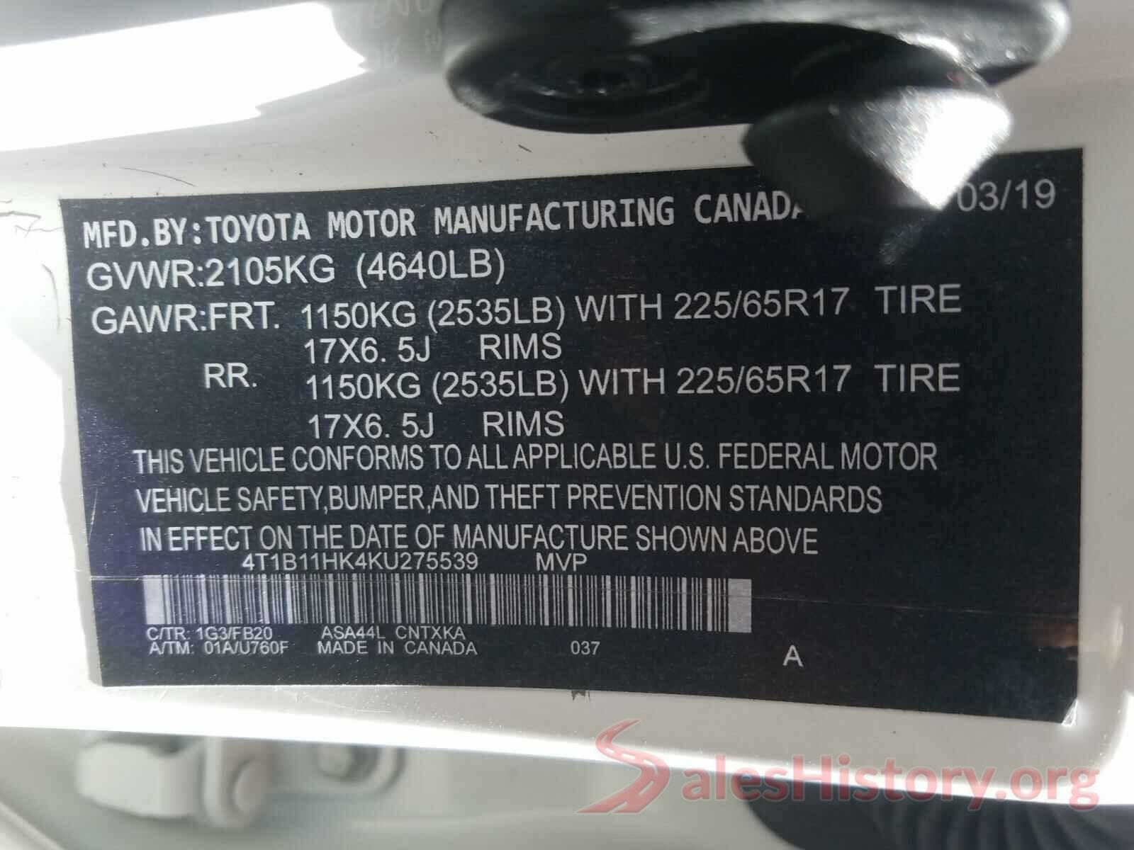 4T1B11HK5KU772776 2019 TOYOTA CAMRY