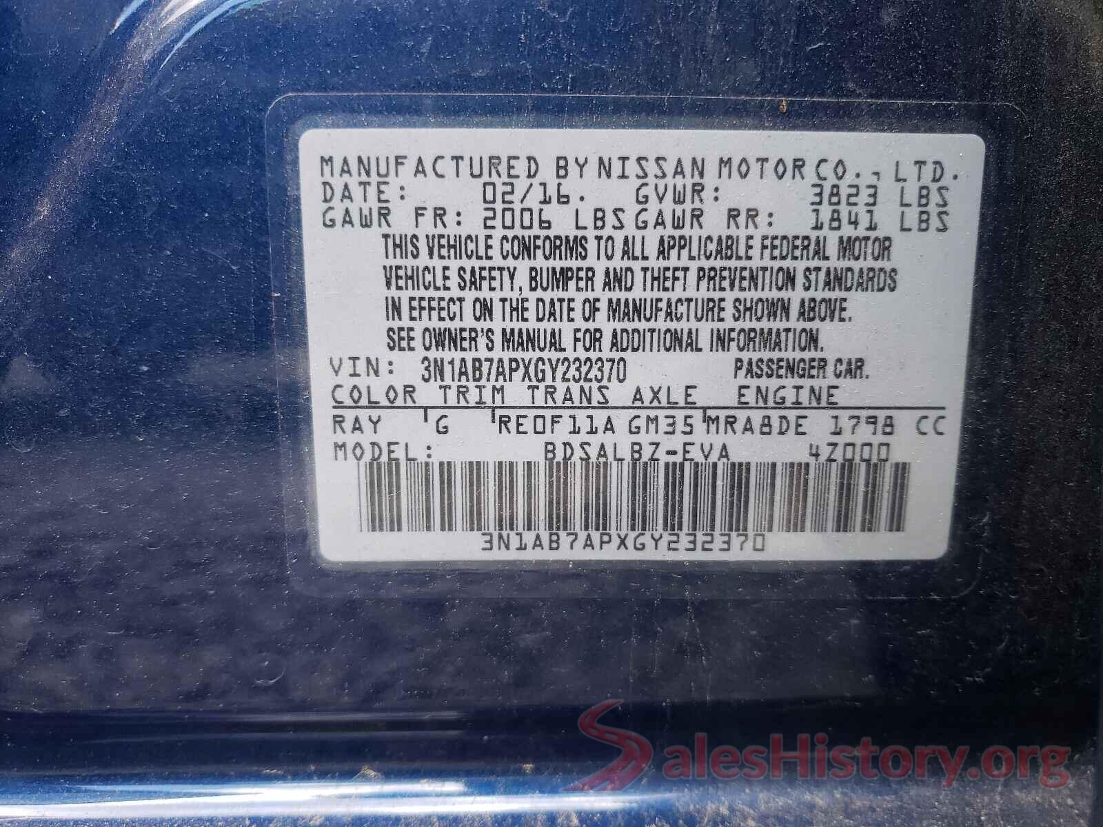 3N1AB7APXGY232370 2016 NISSAN SENTRA