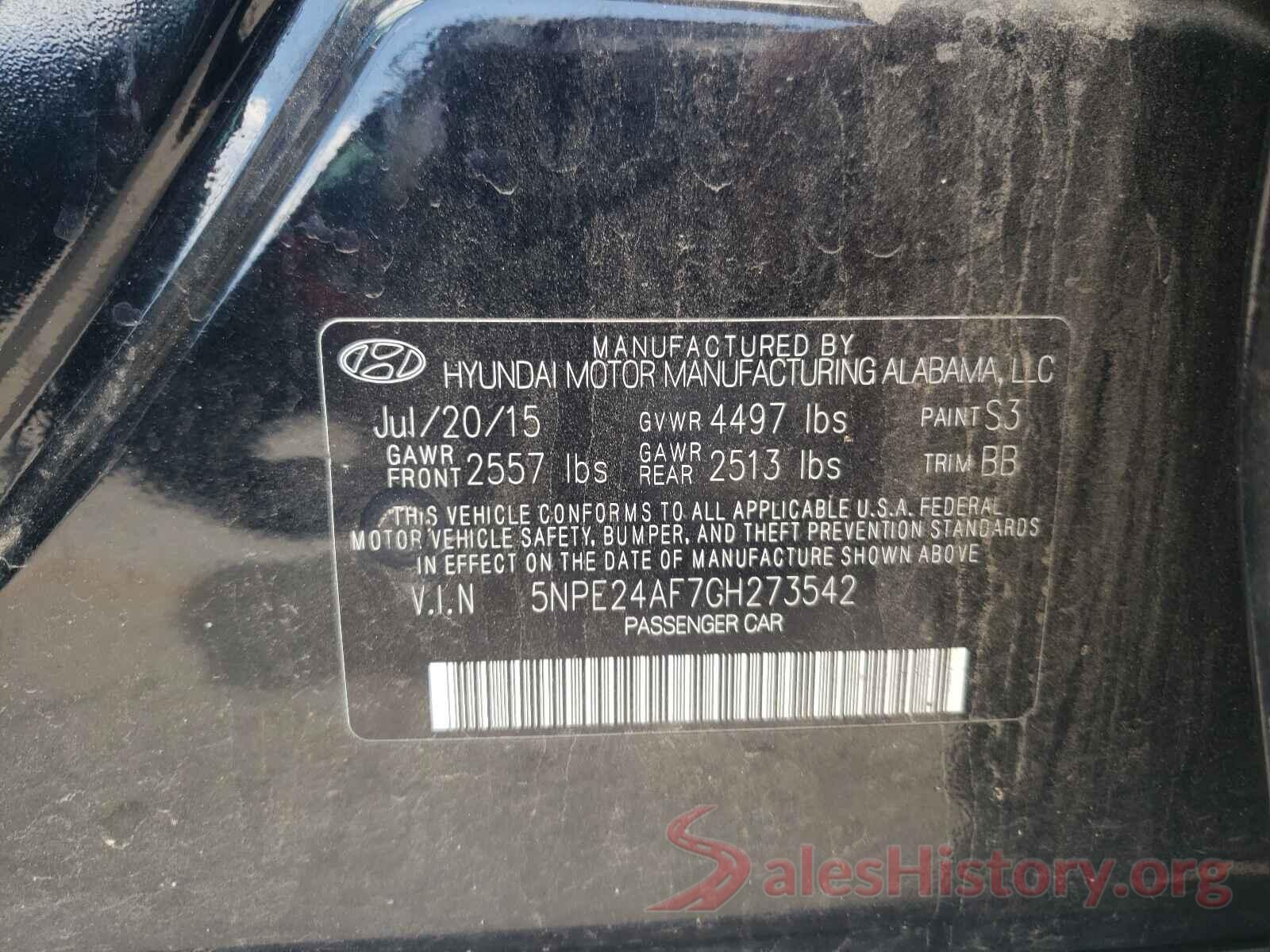 5NPE24AF7GH273542 2016 HYUNDAI SONATA