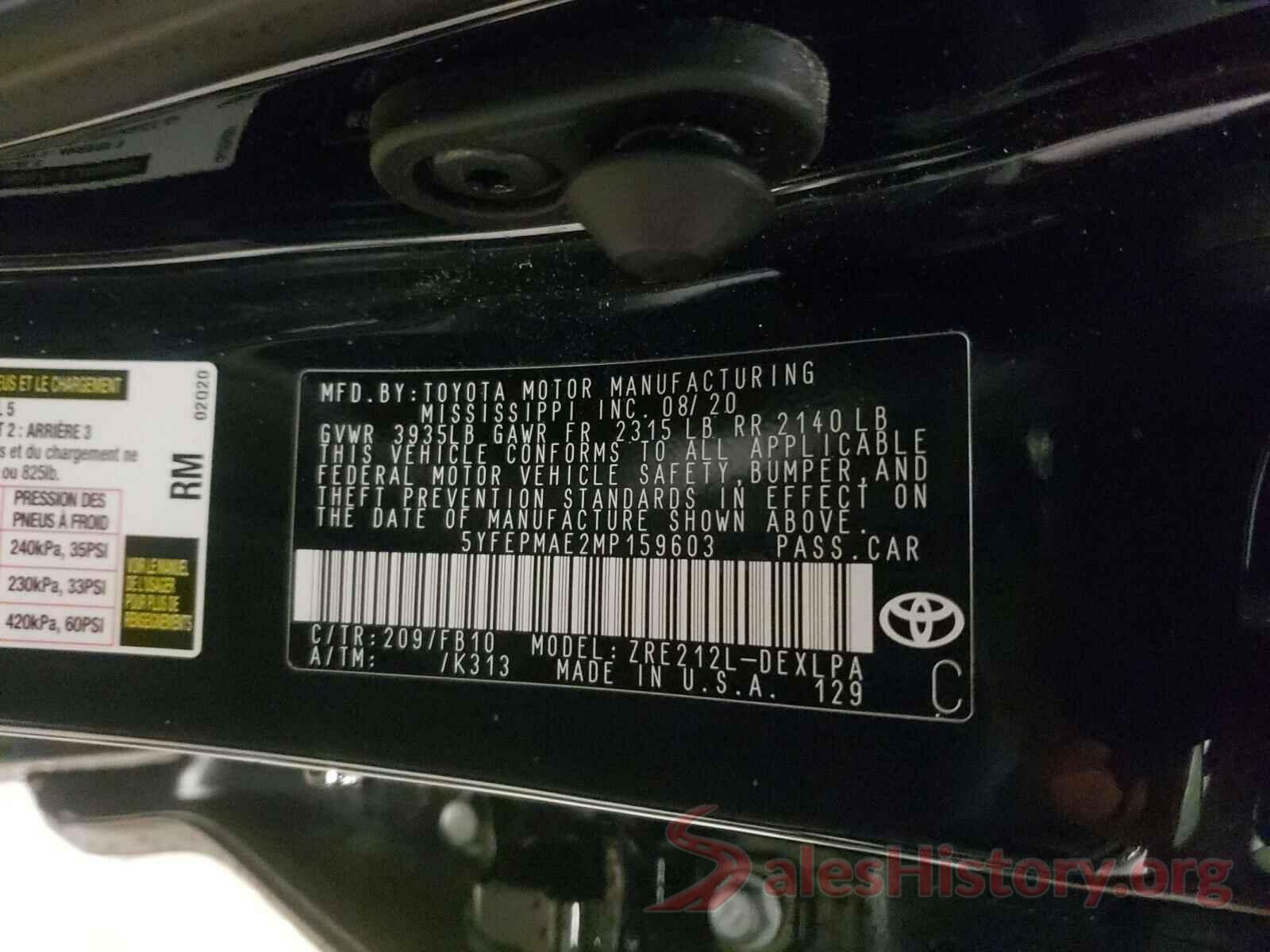 5YFEPMAE2MP159603 2021 TOYOTA COROLLA