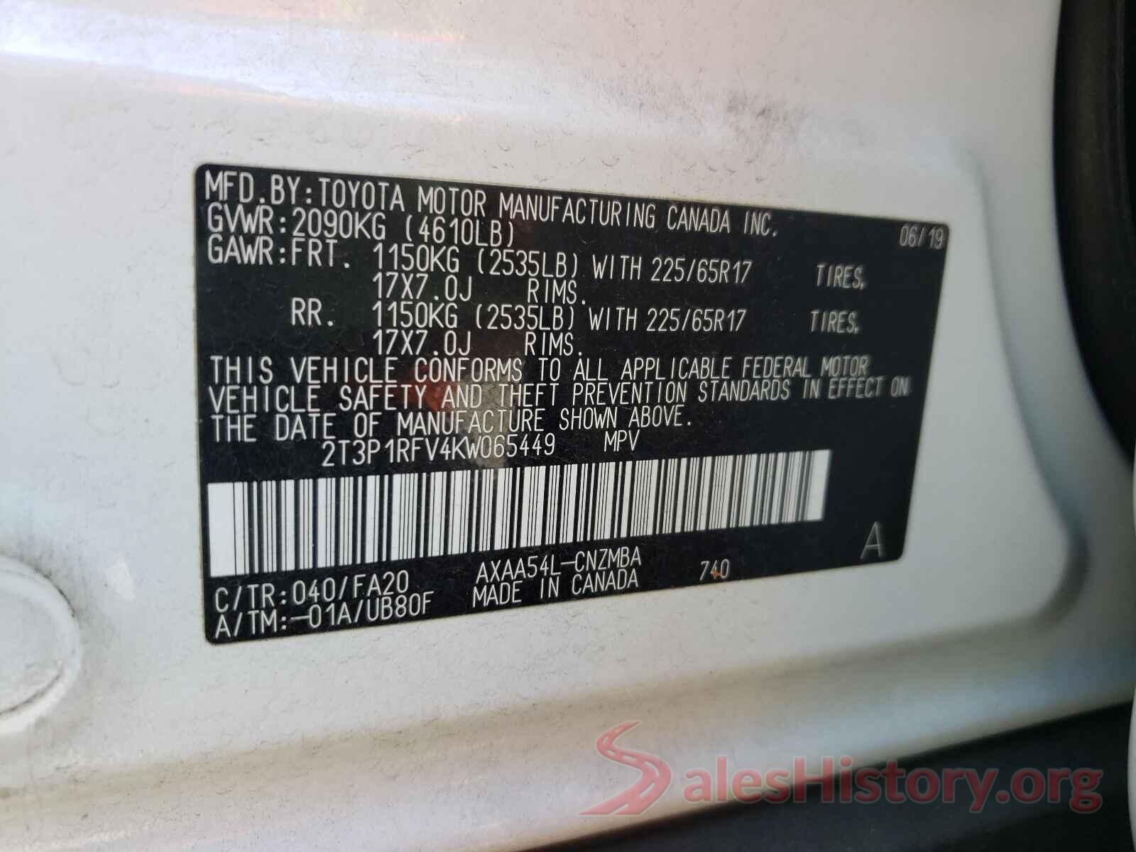 2T3P1RFV4KW065449 2019 TOYOTA RAV4