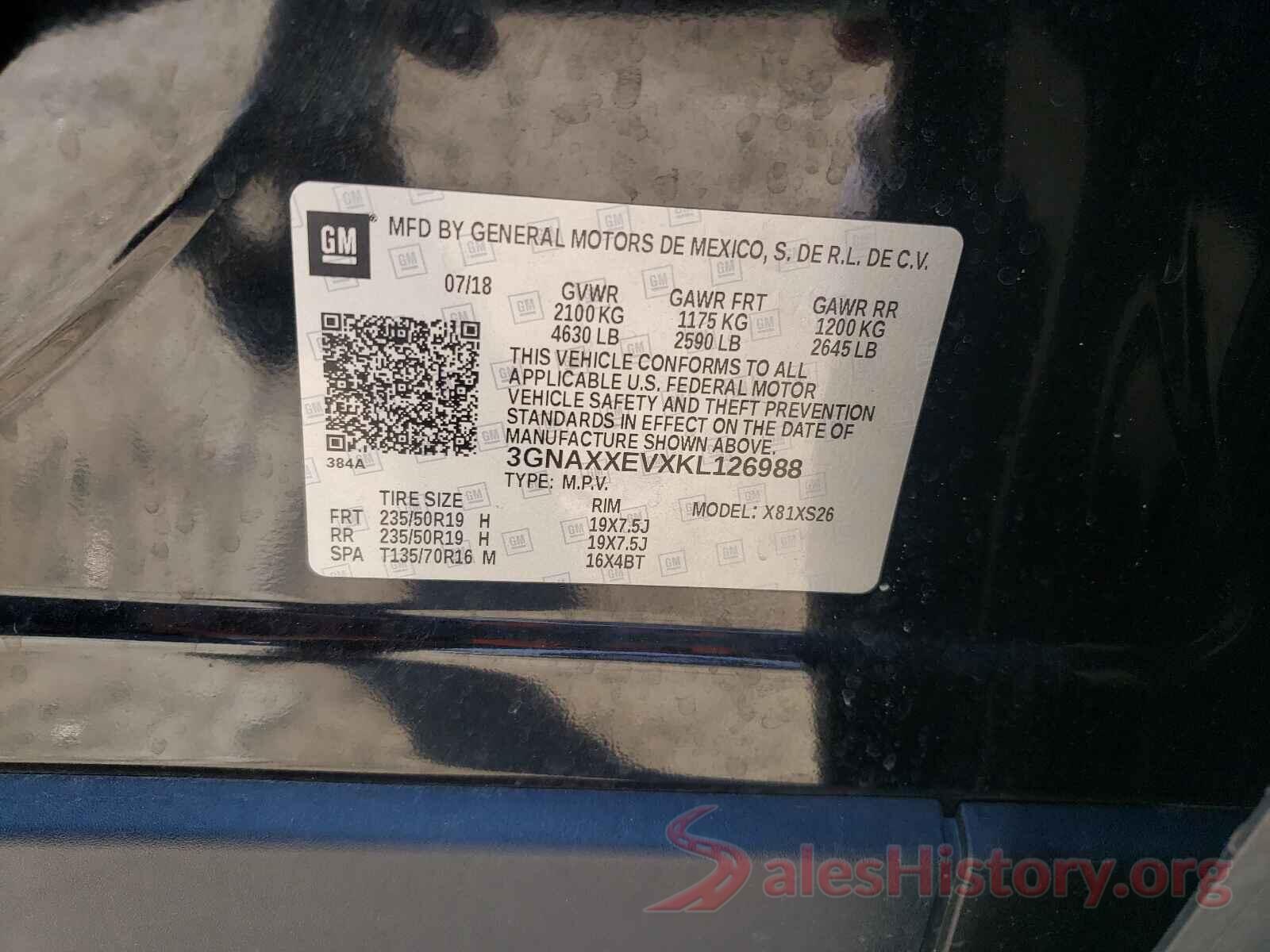 3GNAXXEVXKL126988 2019 CHEVROLET EQUINOX