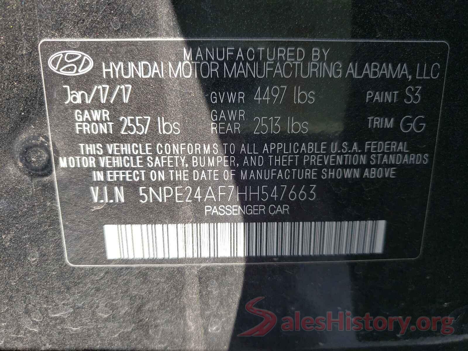 5NPE24AF7HH547663 2017 HYUNDAI SONATA