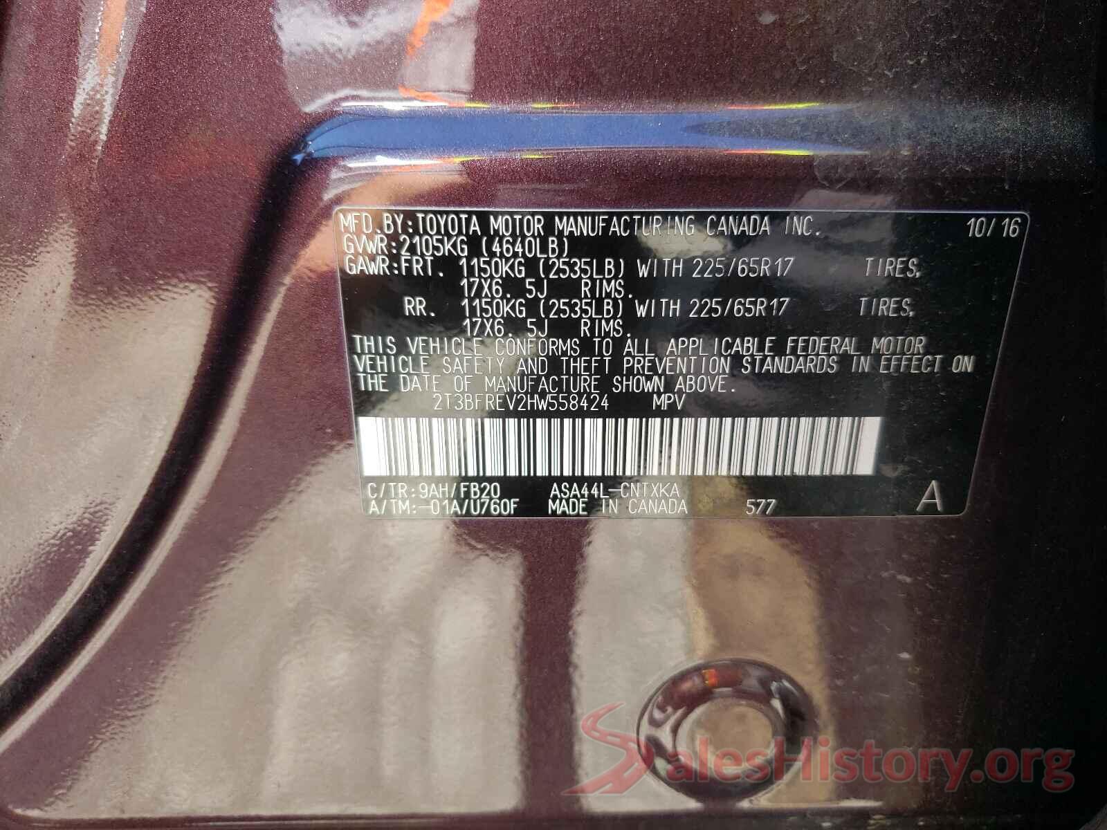 2T3BFREV2HW558424 2017 TOYOTA RAV4