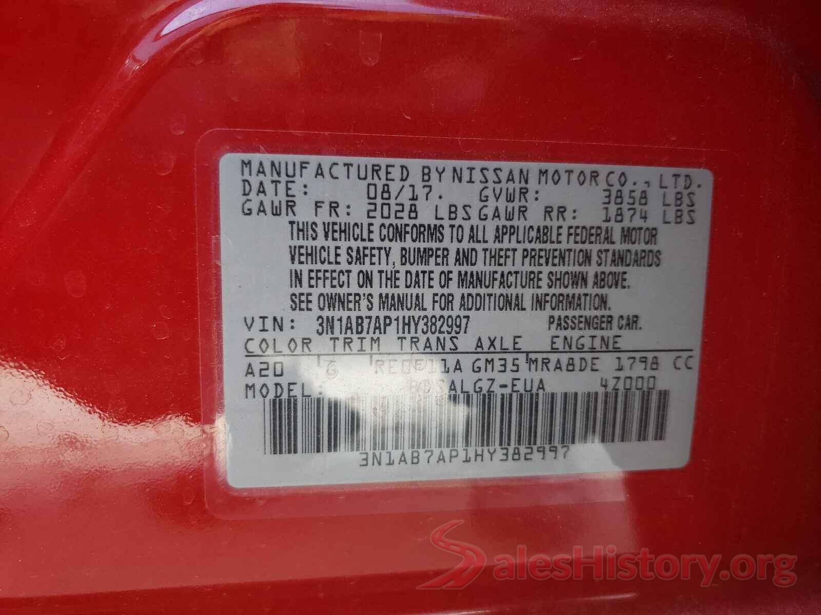 3N1AB7AP1HY382997 2017 NISSAN SENTRA