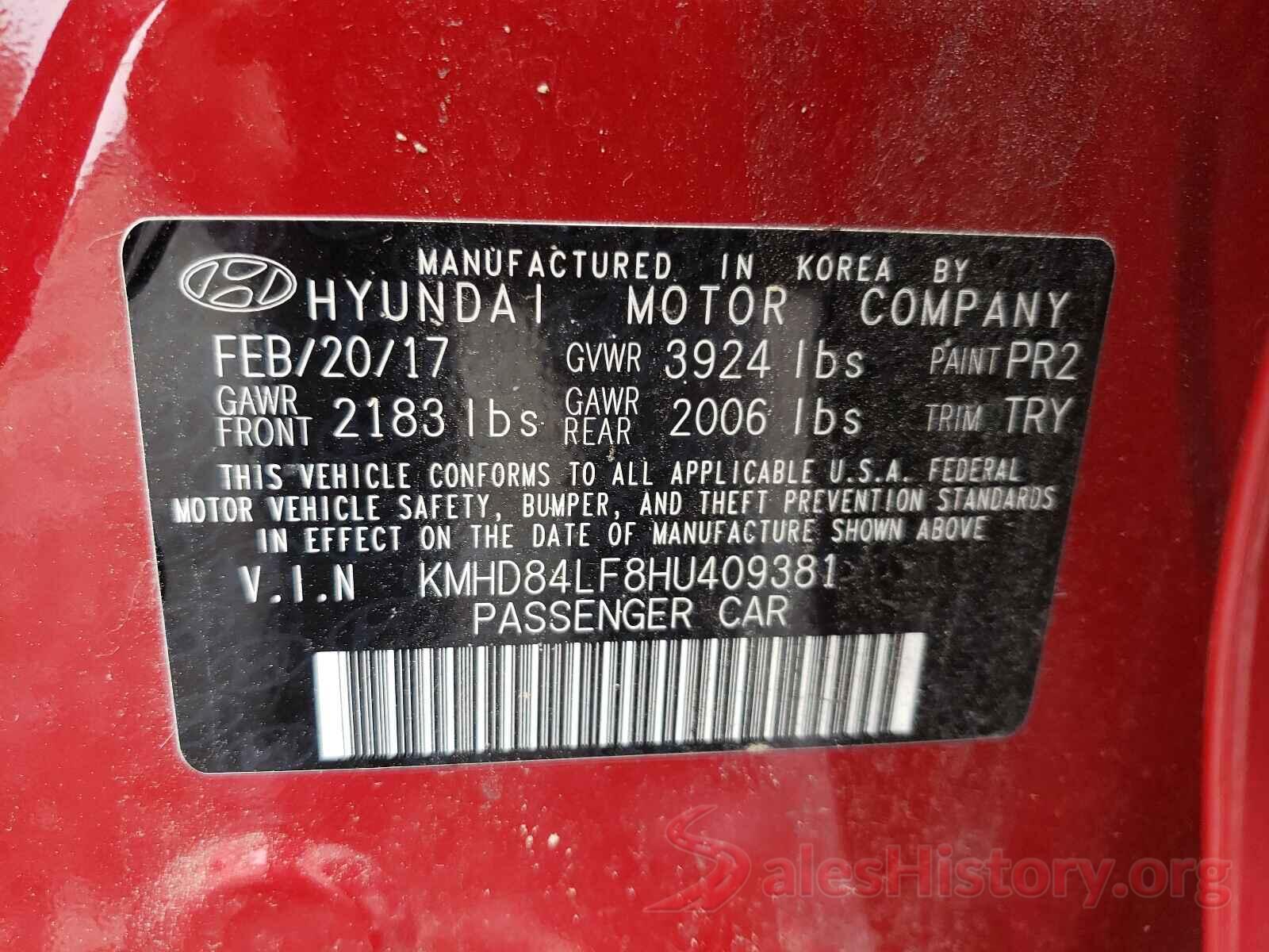 KMHD84LF8HU409381 2017 HYUNDAI ELANTRA