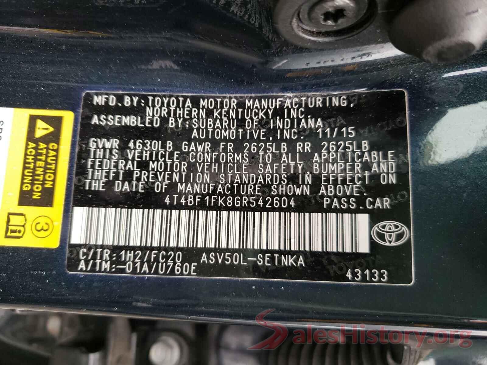 4T4BF1FK8GR542604 2016 TOYOTA CAMRY