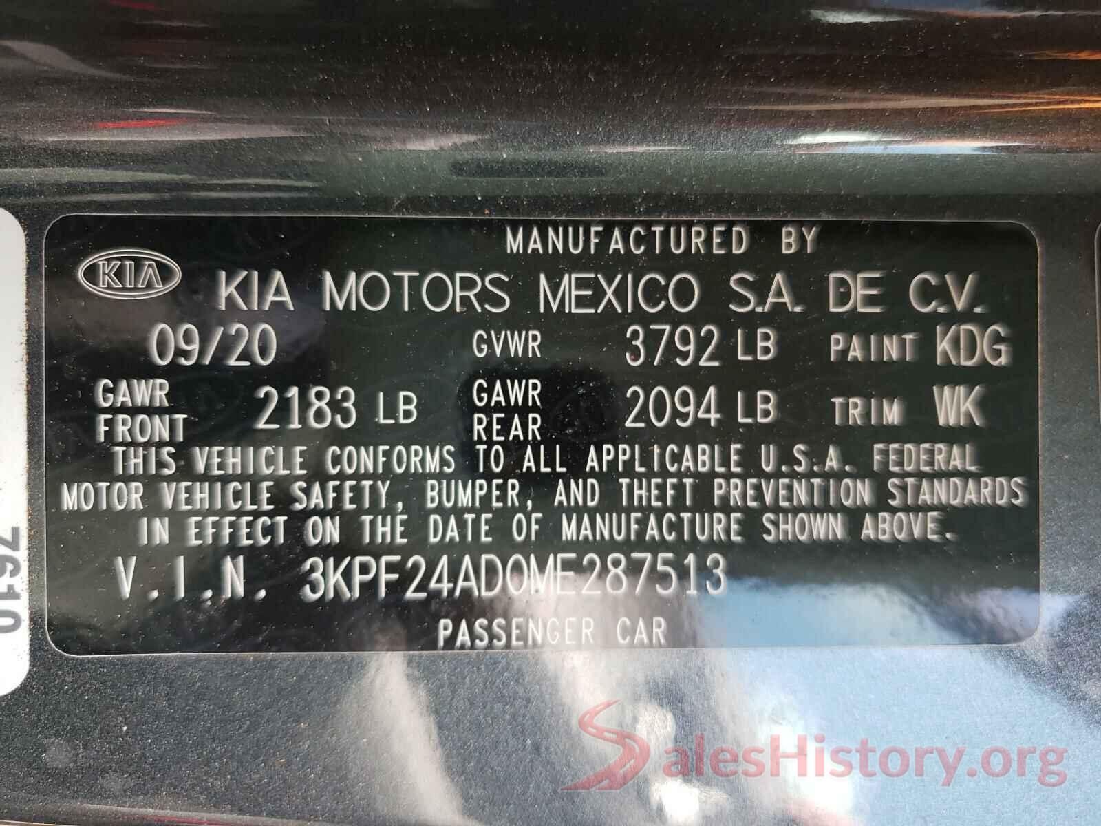 3KPF24AD0ME287513 2021 KIA FORTE