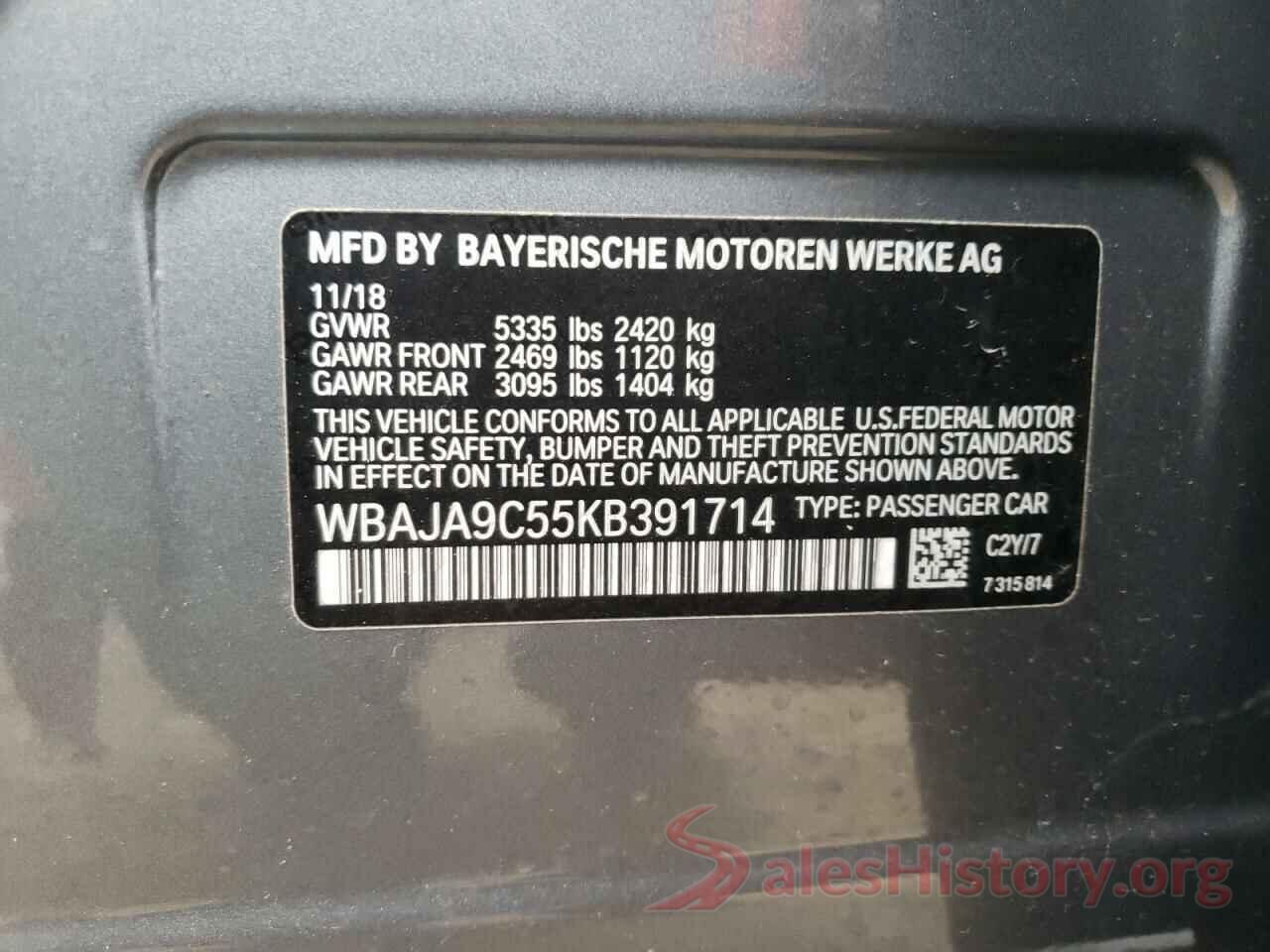 WBAJA9C55KB391714 2019 BMW 5 SERIES