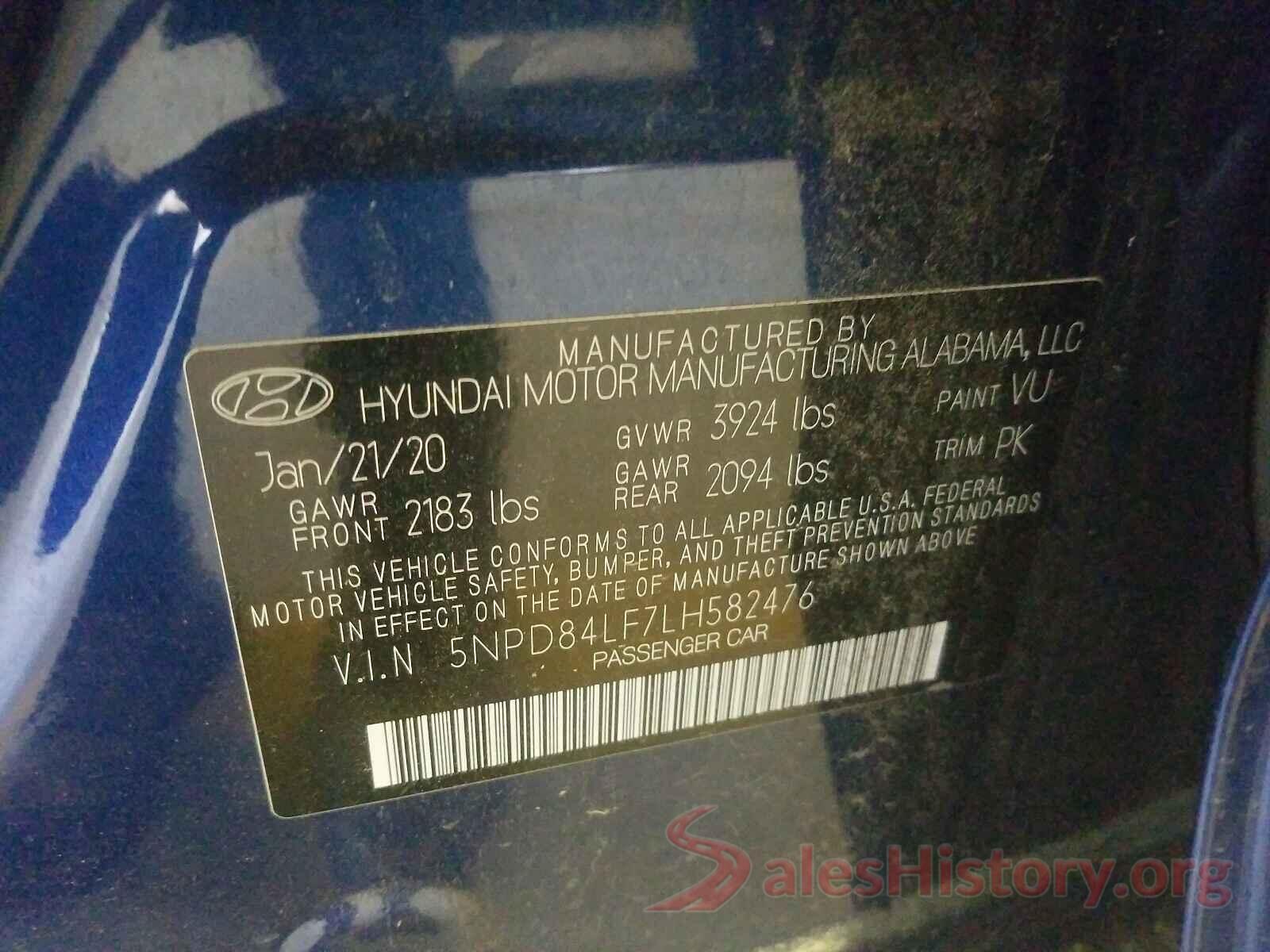 5NPD84LF7LH582476 2020 HYUNDAI ELANTRA