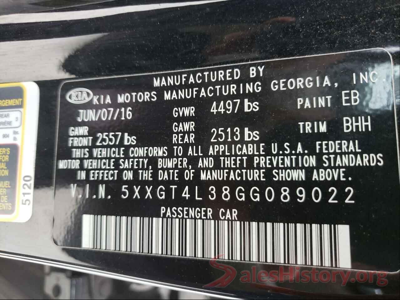 5XXGT4L38GG089022 2016 KIA OPTIMA