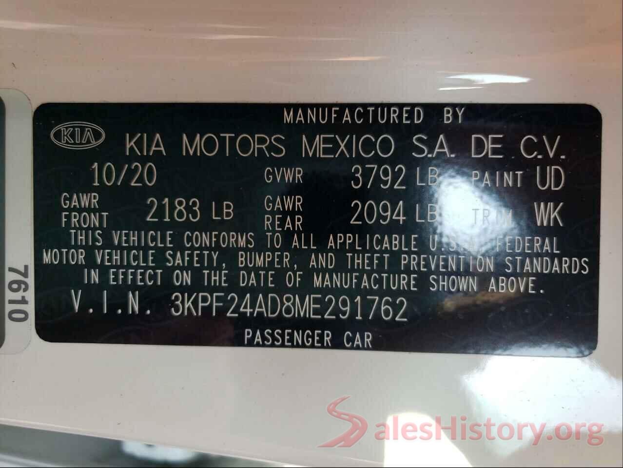 3KPF24AD8ME291762 2021 KIA FORTE