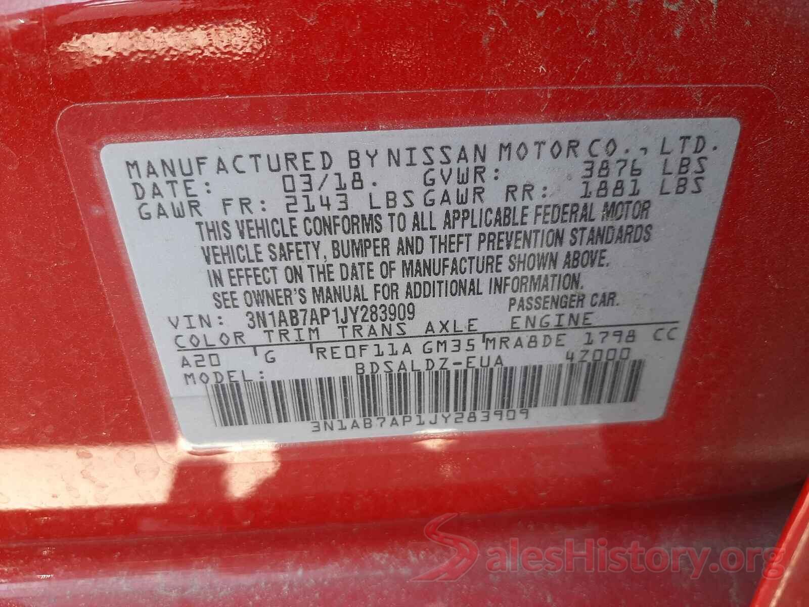 3N1AB7AP1JY283909 2018 NISSAN SENTRA