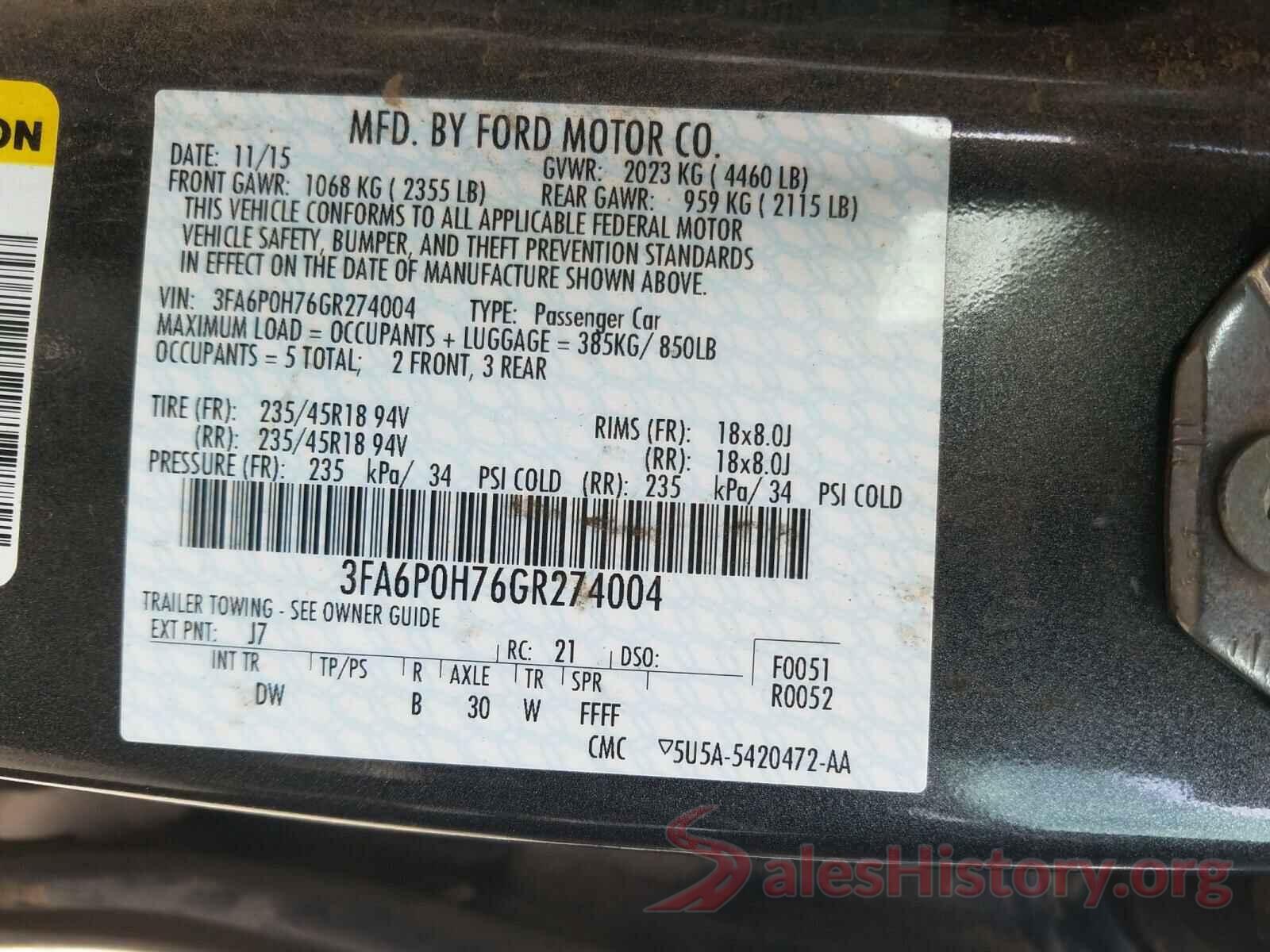 3FA6P0H76GR274004 2016 FORD FUSION