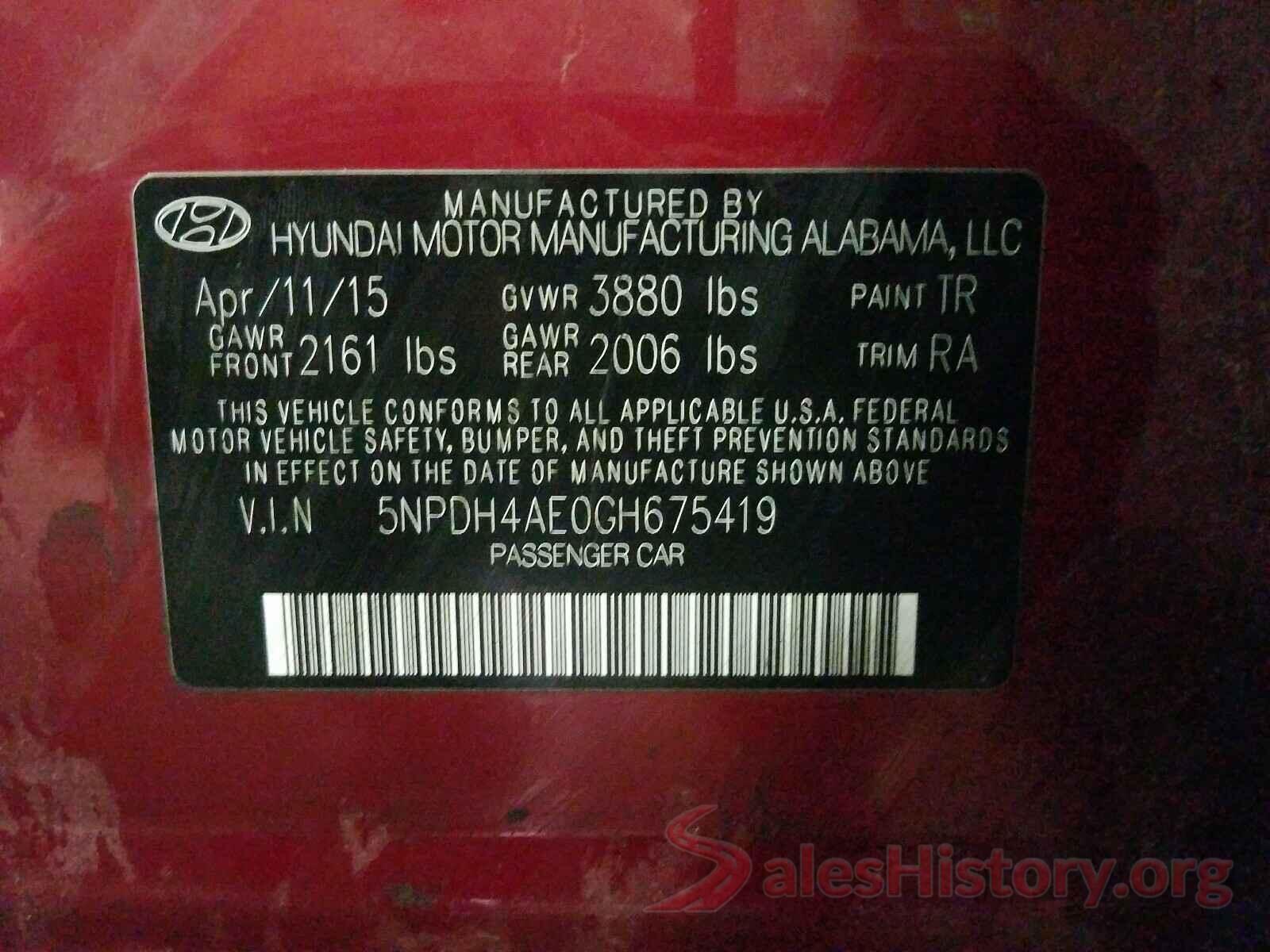 5NPDH4AE0GH675419 2016 HYUNDAI ELANTRA