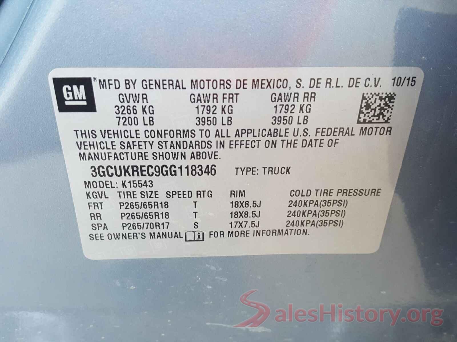 3GCUKREC9GG118346 2016 CHEVROLET SILVERADO