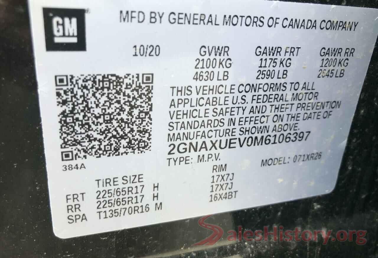 2GNAXUEV0M6106397 2021 CHEVROLET EQUINOX