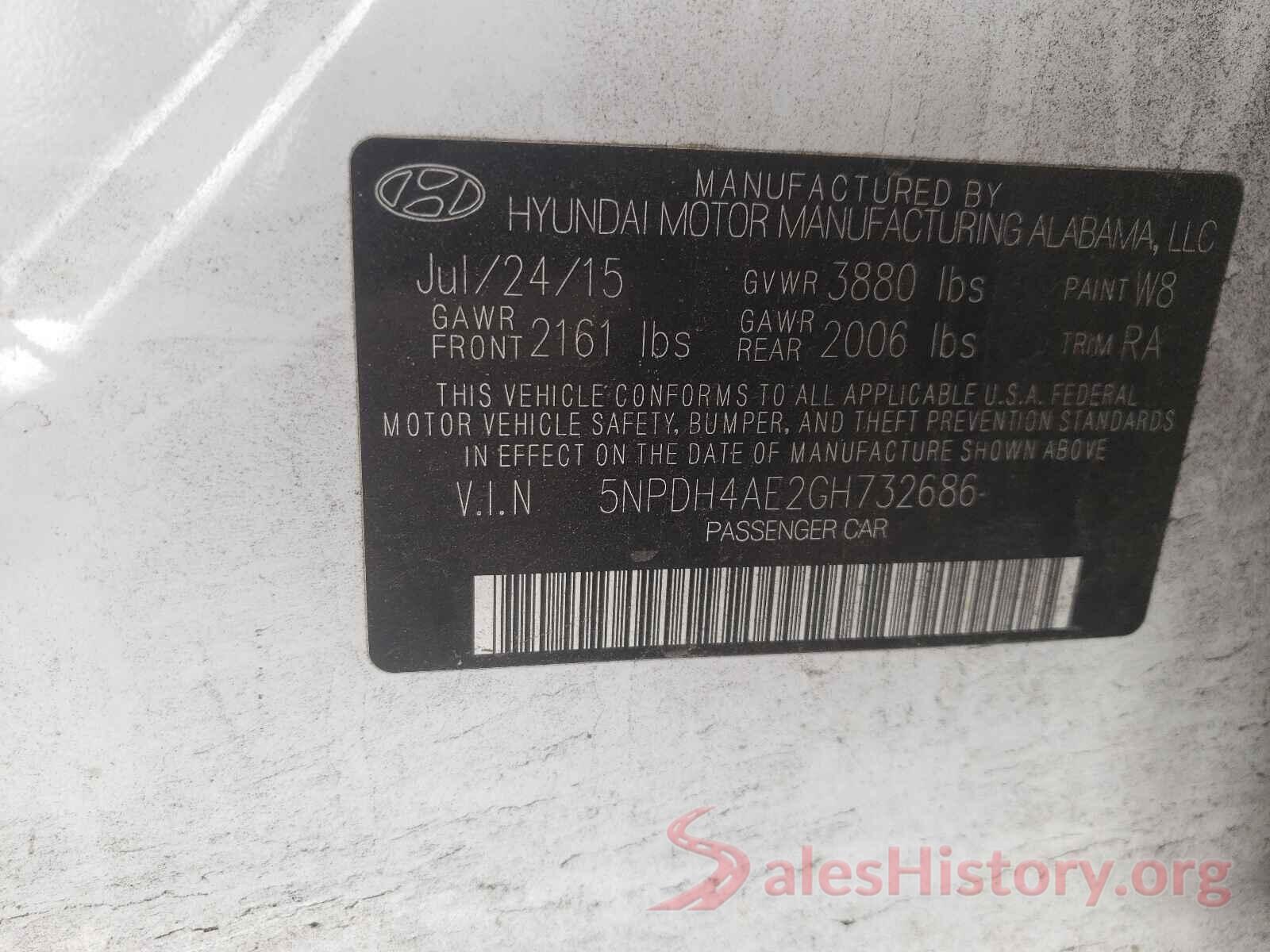 5NPDH4AE2GH732686 2016 HYUNDAI ELANTRA